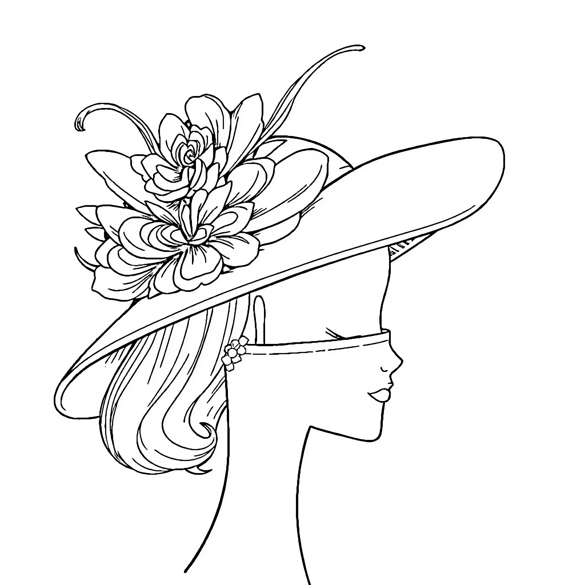 Fascinator with Intricate Floral Design Coloring Page (free black-and-white line drawing printable PDF for all, from beginners to advanced learners, including children, teens, adults, and seniors)