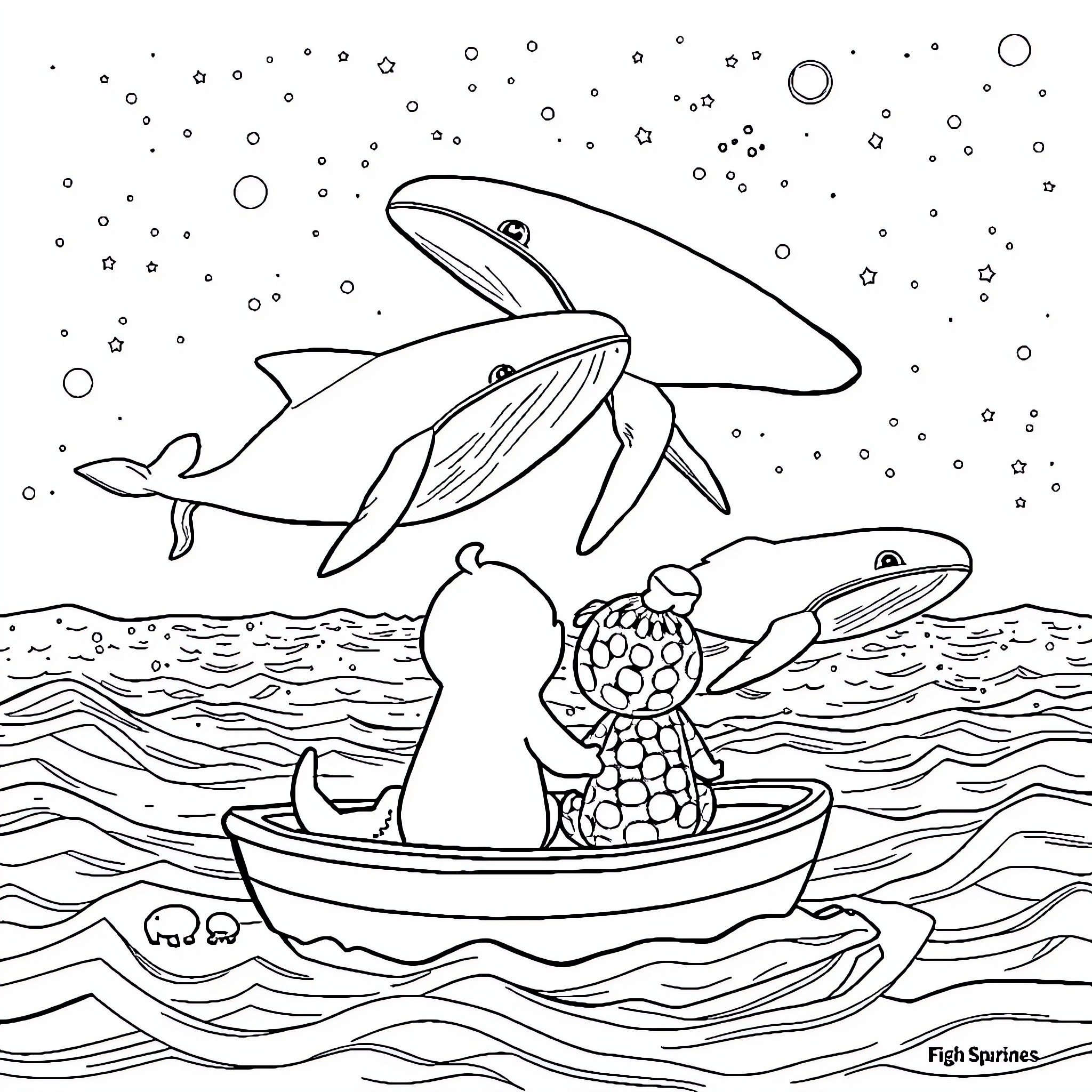 Bluey's Aquatic Adventure Coloring Page (free black-and-white line drawing printable PDF for all, from beginners to advanced learners, including children, teens, adults, and seniors)