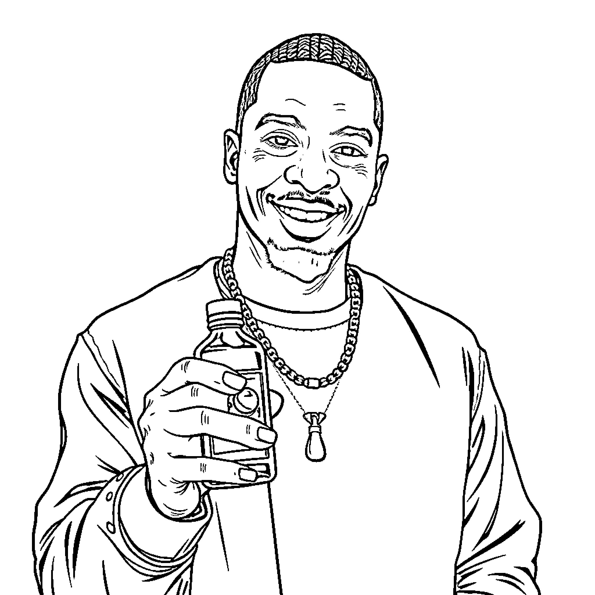 P Diddy Posing with Signature Accessories Coloring Page (free black-and-white line drawing printable PDF for all, from beginners to advanced learners, including children, teens, adults, and seniors)