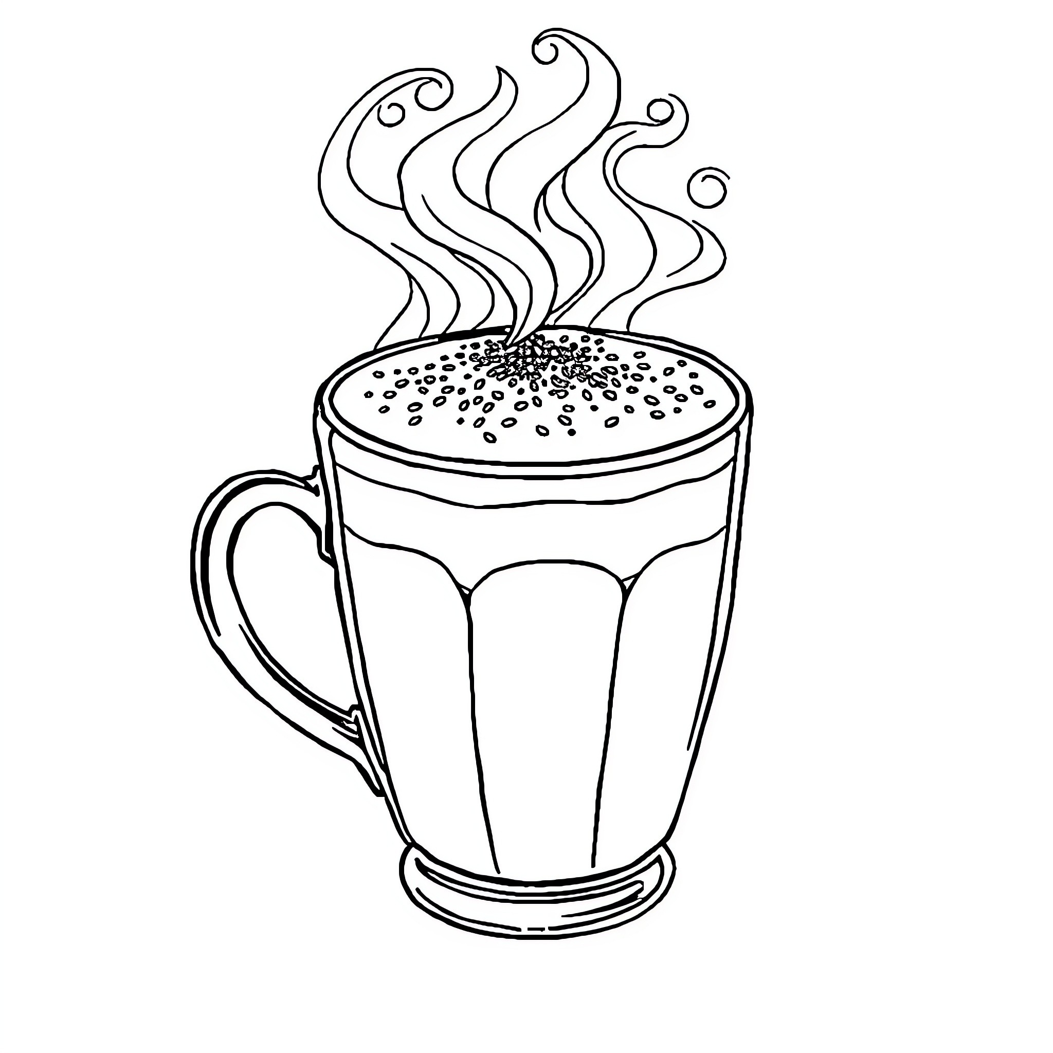 Cappuccino with steam and froth Coloring Page (free black-and-white line drawing printable PDF for all, from beginners to advanced learners, including children, teens, adults, and seniors)