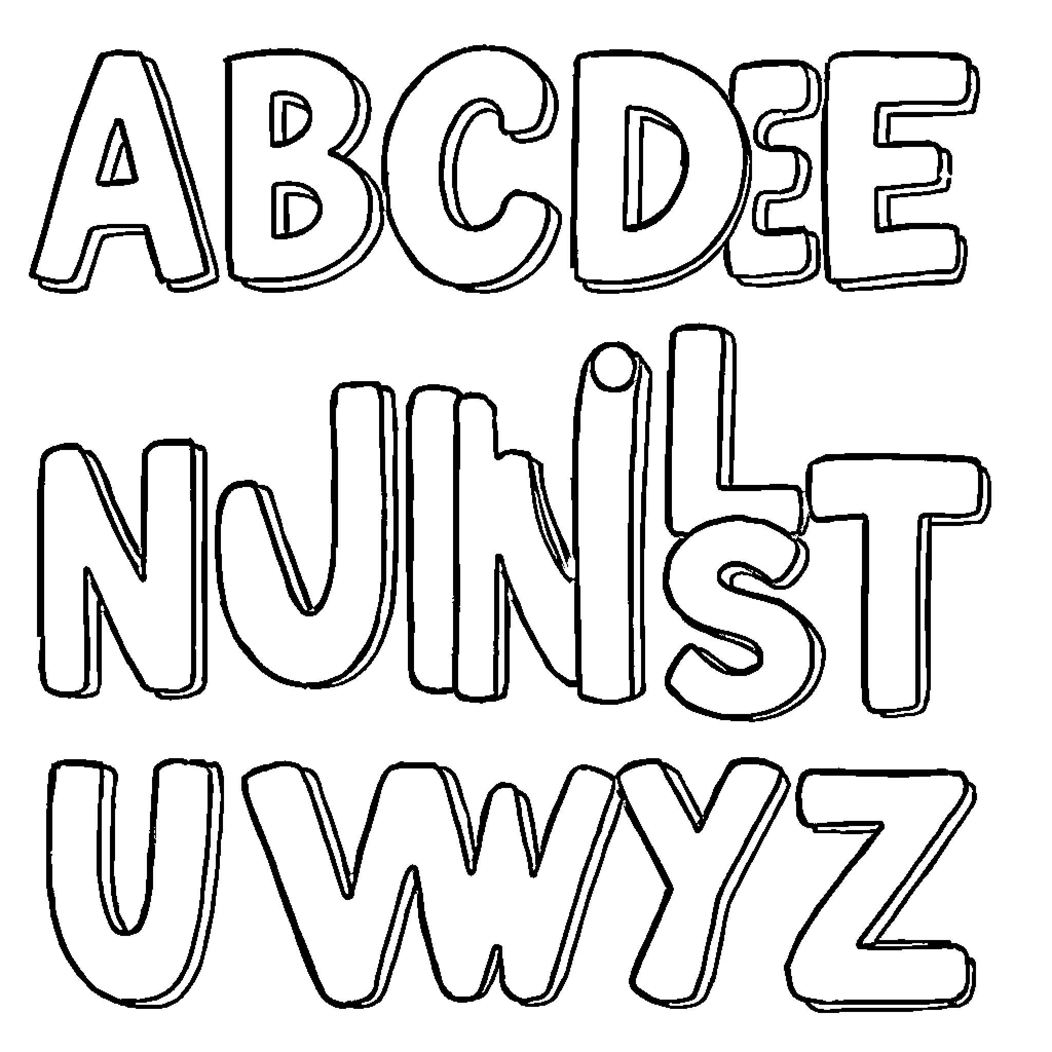 Alphabet of stylized uppercase letters Coloring Page (free black-and-white line drawing printable PDF for all, from beginners to advanced learners, including children, teens, adults, and seniors)