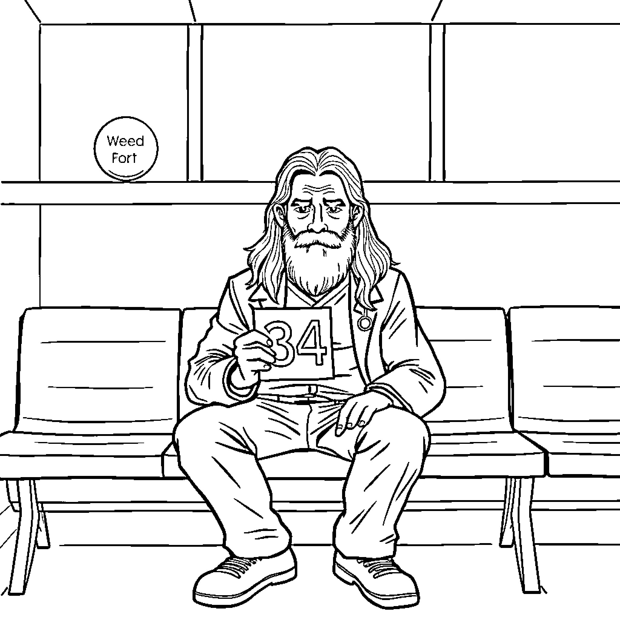 Guy in oversized jersey waiting at the station Coloring Page (free black-and-white line drawing printable PDF for all, from beginners to advanced learners, including children, teens, adults, and seniors)