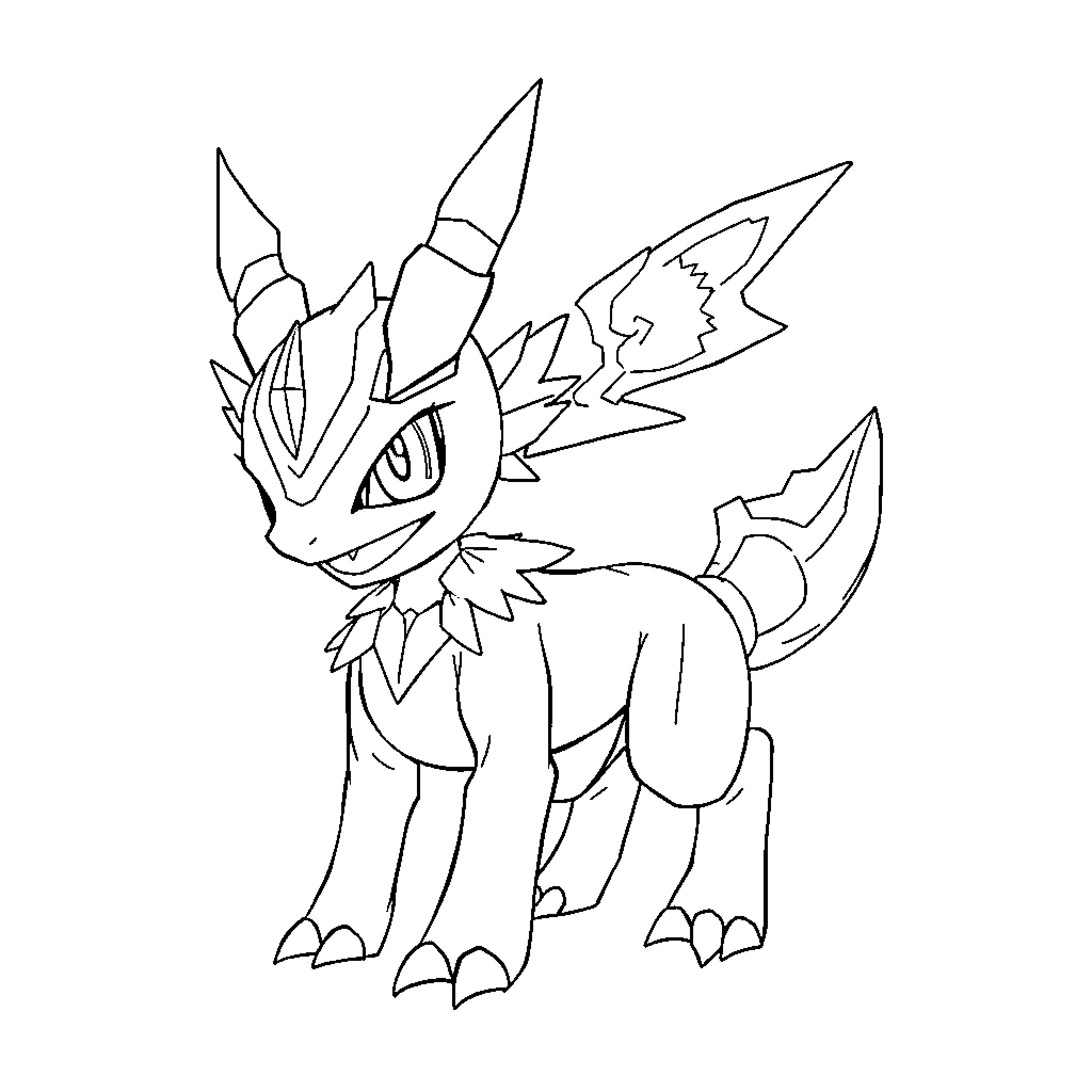 Digimon standing confidently with a sharp expression Coloring Page (free black-and-white line drawing printable PDF for all, from beginners to advanced learners, including children, teens, adults, and seniors)