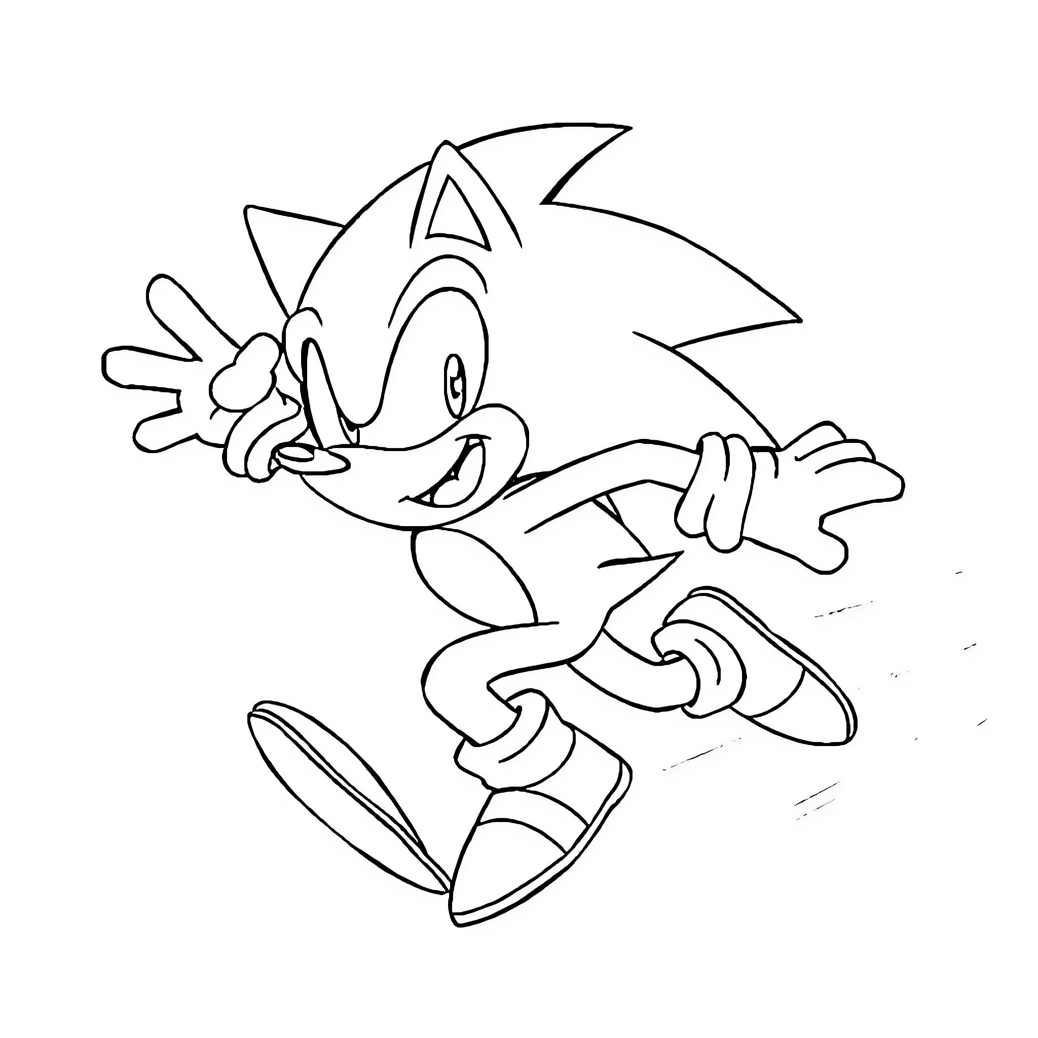 Sonic the Hedgehog running playfully Coloring Page (free black-and-white line drawing printable PDF for all, from beginners to advanced learners, including children, teens, adults, and seniors)