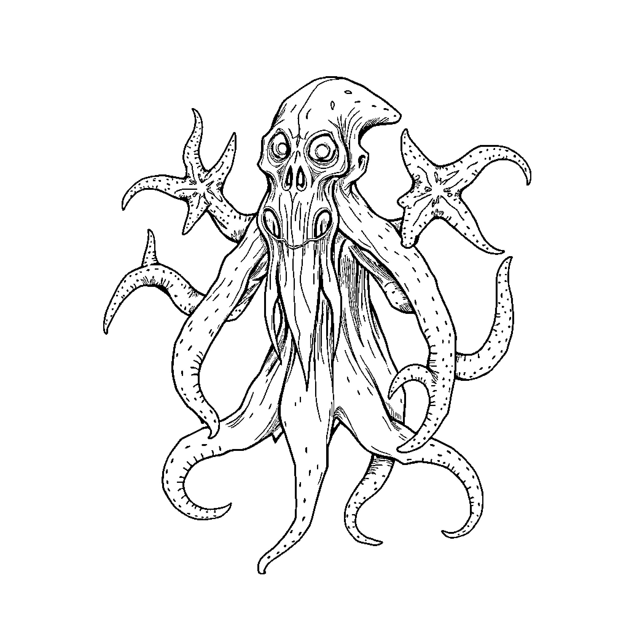 Elderthing's Oceanic Nightmare Coloring Page (free black-and-white line drawing printable PDF for all, from beginners to advanced learners, including children, teens, adults, and seniors)