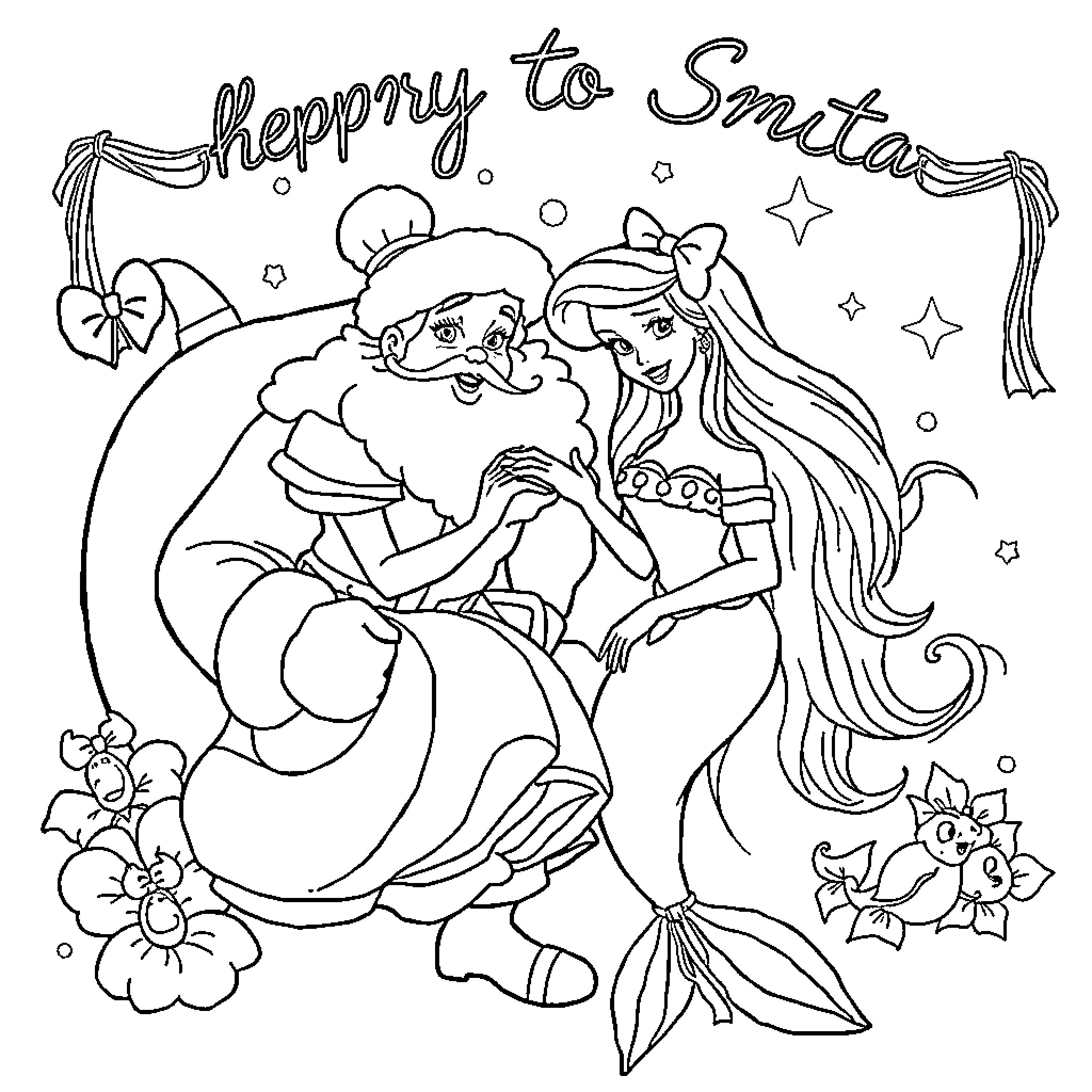 Disney Princess Happily Embracing in Magical Scene Coloring Page (free black-and-white line drawing printable PDF for all, from beginners to advanced learners, including children, teens, adults, and seniors)