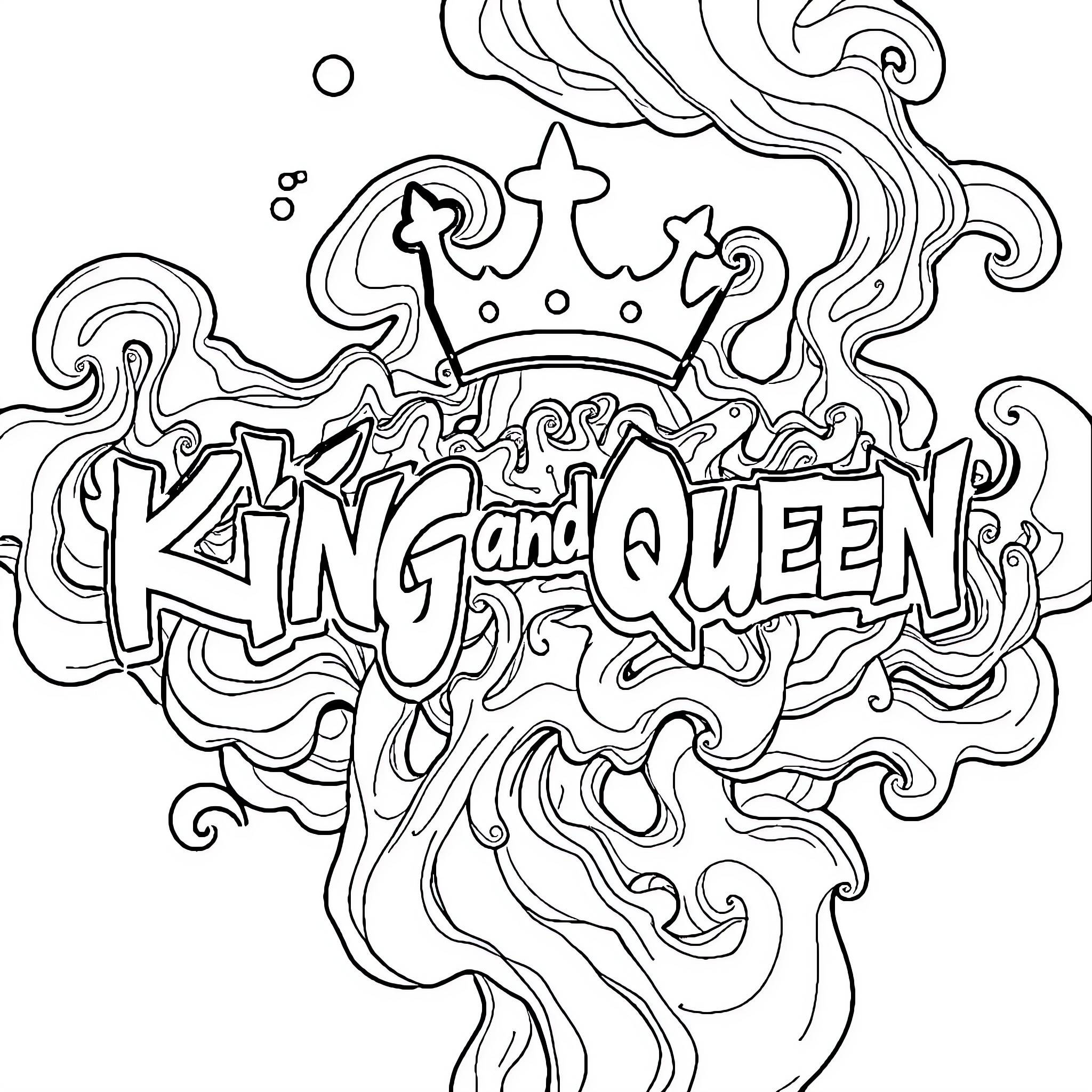King and Queen Royalty in Ornate Illustration Coloring Page (free black-and-white line drawing printable PDF for all, from beginners to advanced learners, including children, teens, adults, and seniors)