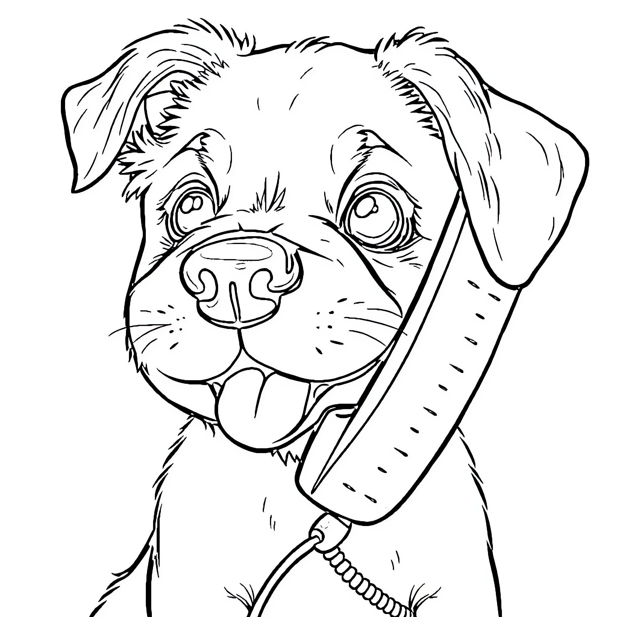 Dog with Bandaged Paw Looks Concerned Coloring Page (free black-and-white line drawing printable PDF for all, from beginners to advanced learners, including children, teens, adults, and seniors)