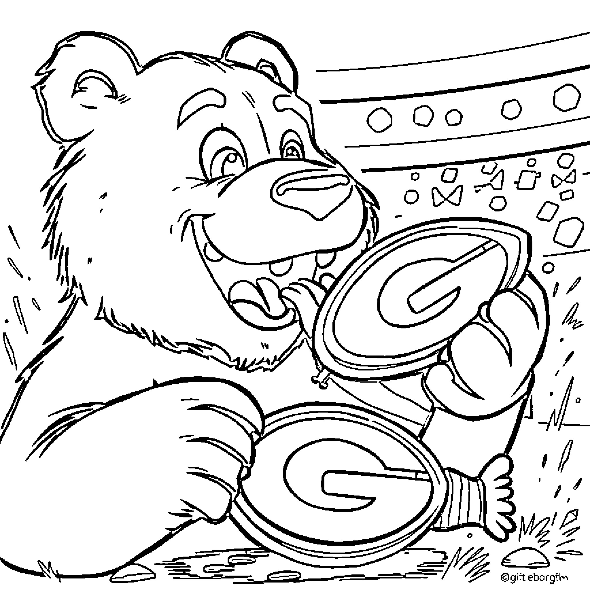 Bear playing with colorful shapes Coloring Page (free black-and-white line drawing printable PDF for all, from beginners to advanced learners, including children, teens, adults, and seniors)