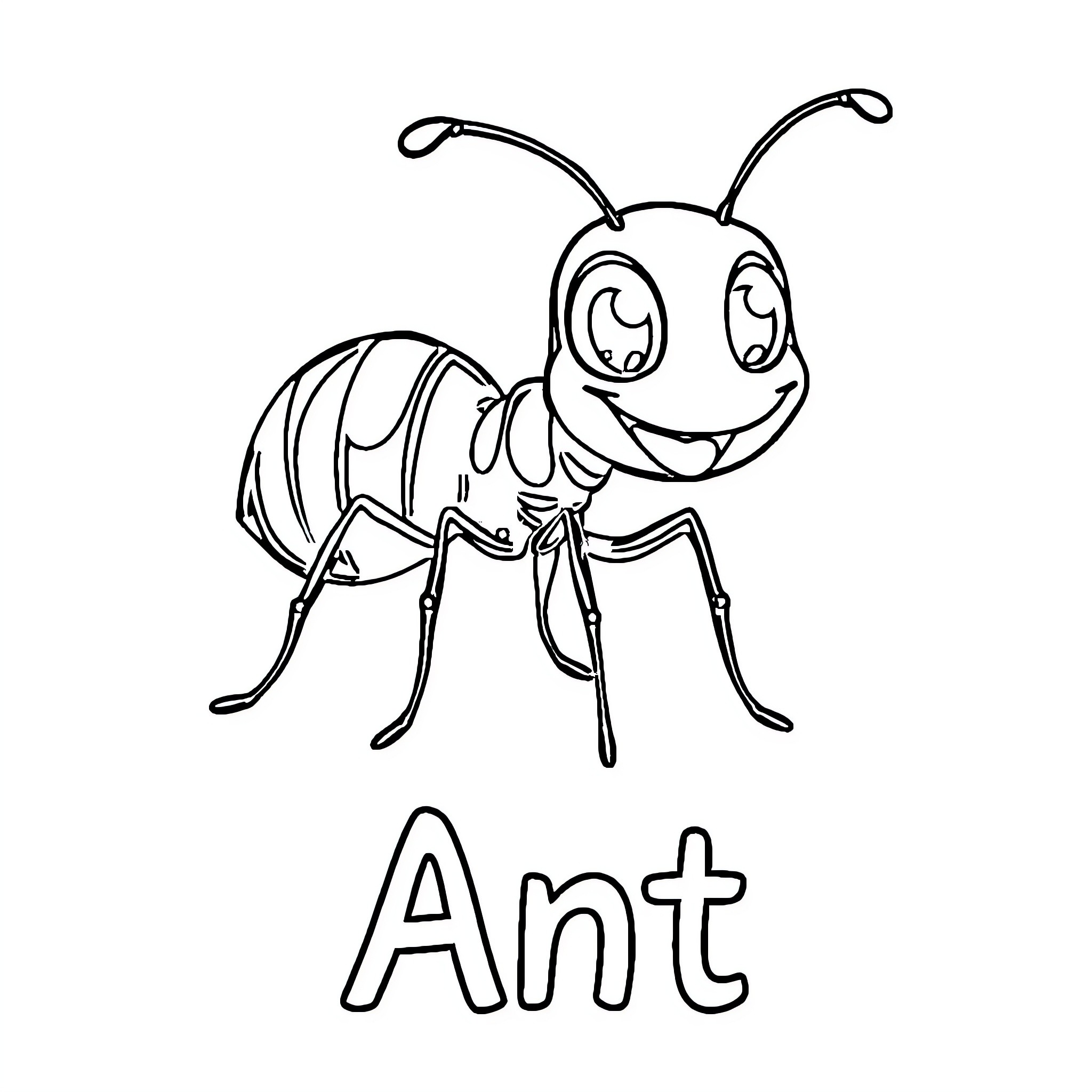 Ant with a friendly expression Coloring Page (free black-and-white line drawing printable PDF for all, from beginners to advanced learners, including children, teens, adults, and seniors)