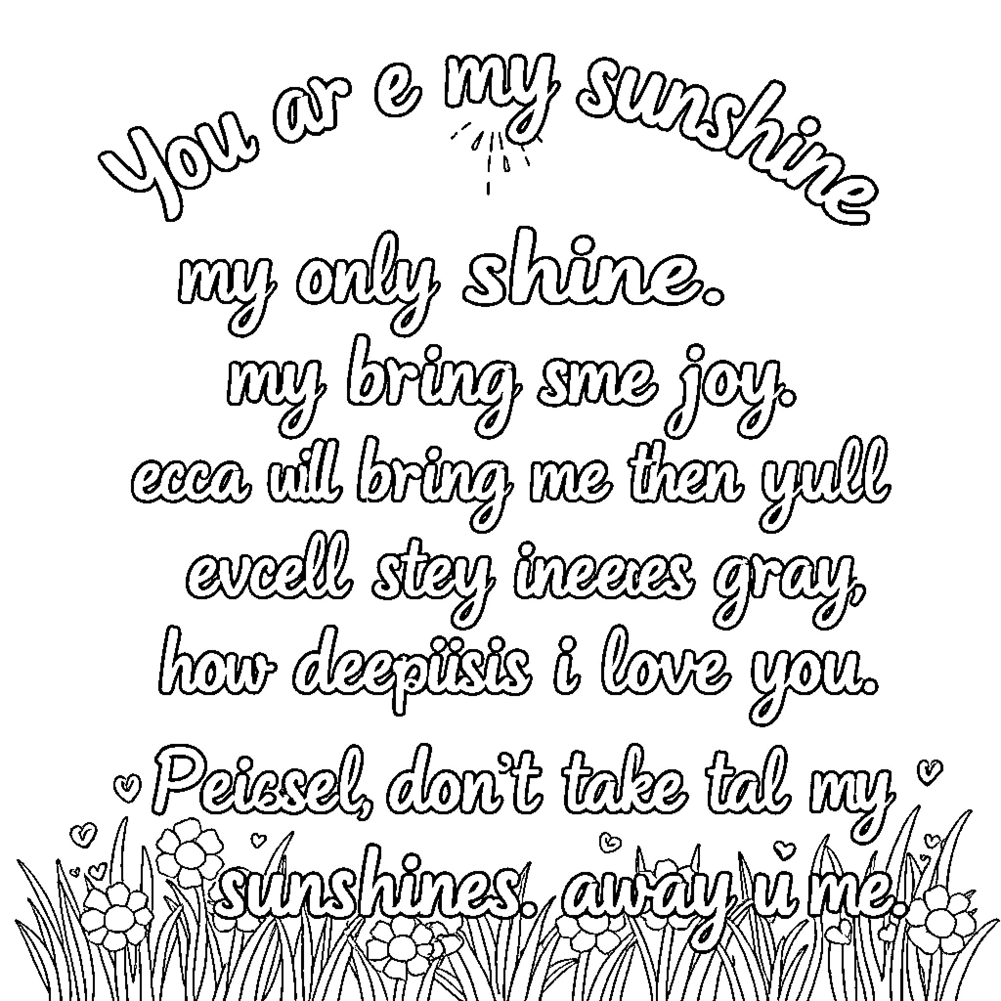 Sunshine Quote About Bringing Joy Coloring Page (free black-and-white line drawing printable PDF for all, from beginners to advanced learners, including children, teens, adults, and seniors)