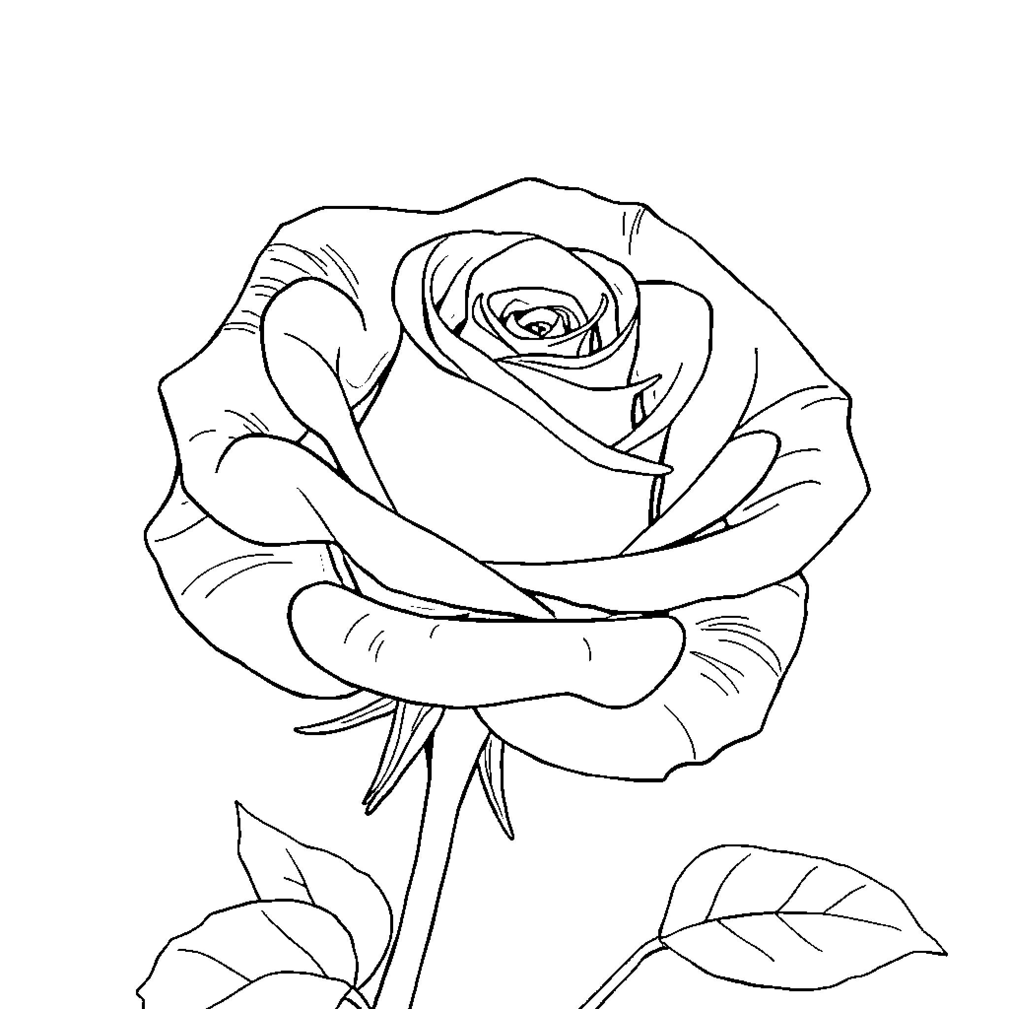Rose in Delicate Bloom Coloring Page (free black-and-white line drawing printable PDF for all, from beginners to advanced learners, including children, teens, adults, and seniors)