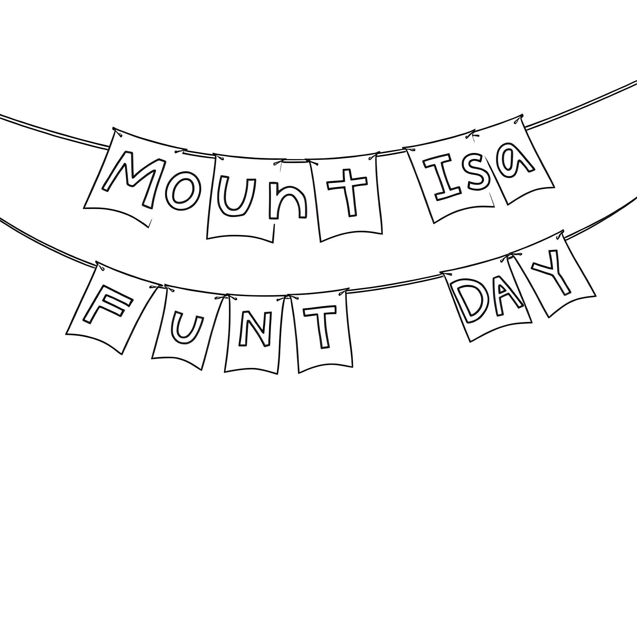 Bunting for Mount Isa Fun Day Coloring Page (free black-and-white line drawing printable PDF for all, from beginners to advanced learners, including children, teens, adults, and seniors)