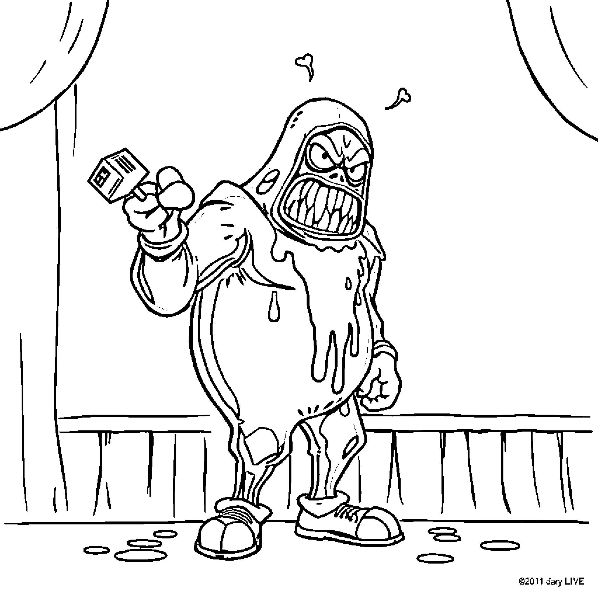 Goomba holding remote with angry expression Coloring Page (free black-and-white line drawing printable PDF for all, from beginners to advanced learners, including children, teens, adults, and seniors)