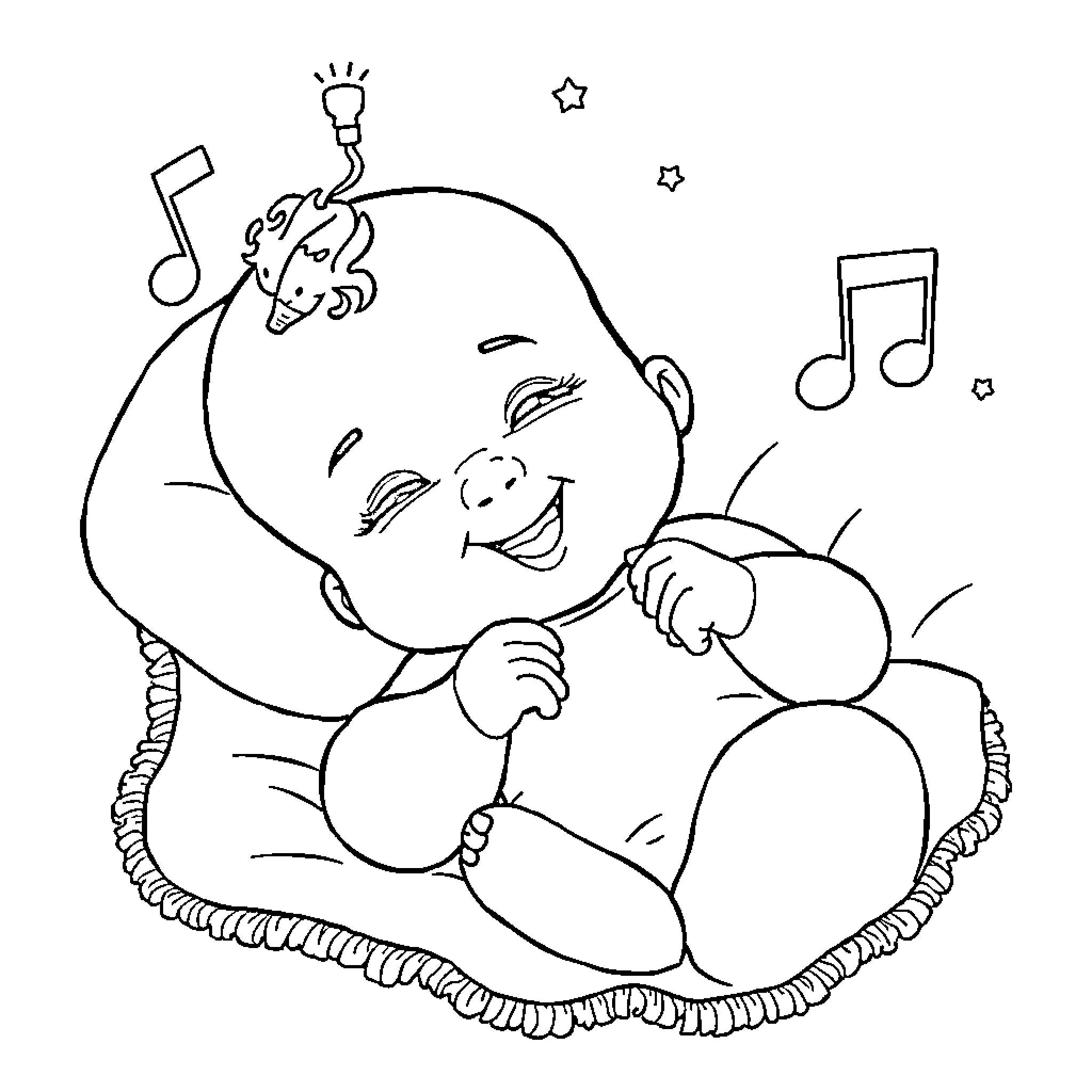 Baby Saja's Musical Delight Coloring Page (free black-and-white line drawing printable PDF for all, from beginners to advanced learners, including children, teens, adults, and seniors)