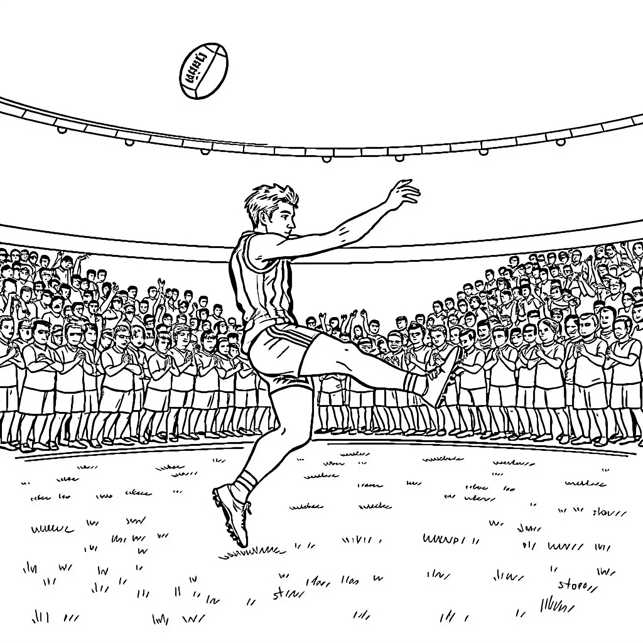 Zach Merrett performing acrobatic moves in front of a crowd Coloring Page (free black-and-white line drawing printable PDF for all, from beginners to advanced learners, including children, teens, adults, and seniors)