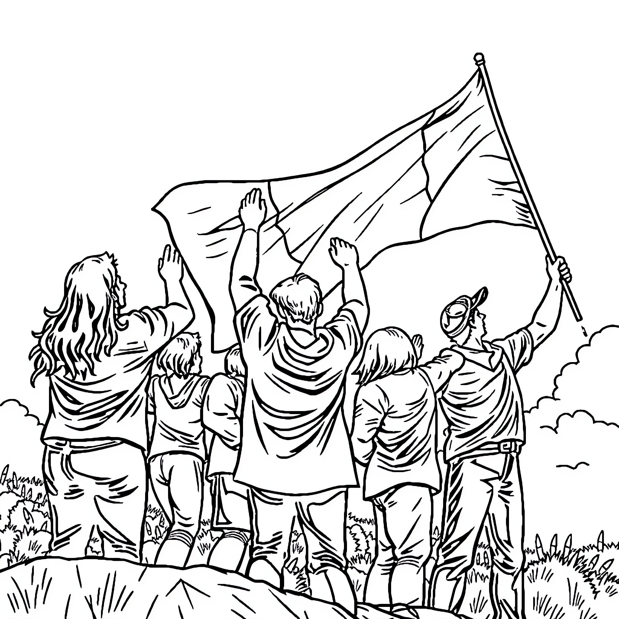 Ira's Victorious March with Comrades Coloring Page (free black-and-white line drawing printable PDF for all, from beginners to advanced learners, including children, teens, adults, and seniors)
