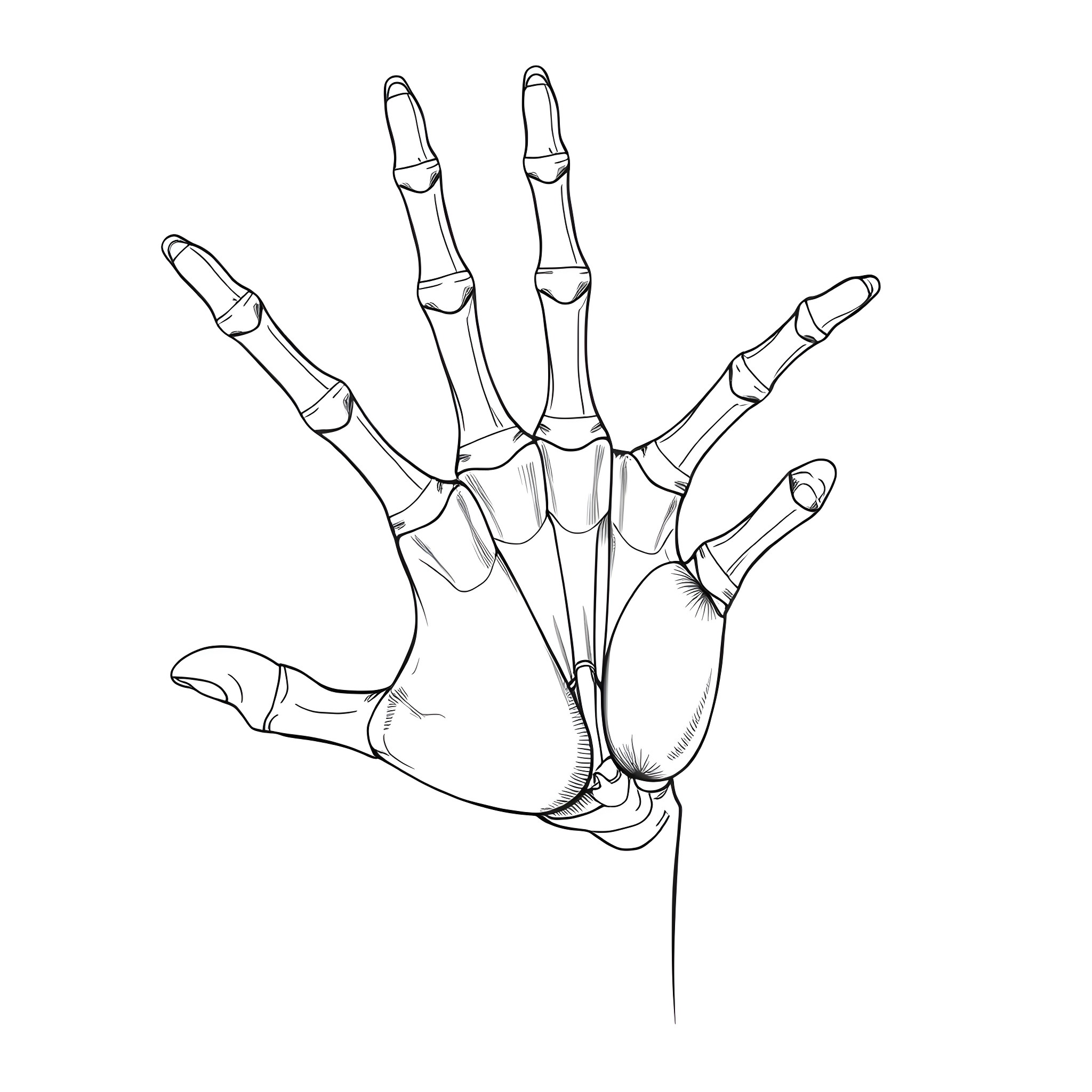 Hand bone structure sketch Coloring Page (free black-and-white line drawing printable PDF for all, from beginners to advanced learners, including children, teens, adults, and seniors)