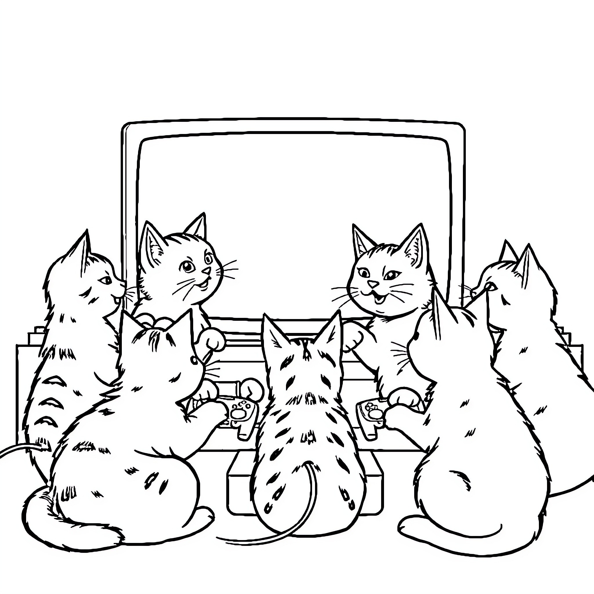 Cat friends on a park bench Coloring Page (free black-and-white line drawing printable PDF for all, from beginners to advanced learners, including children, teens, adults, and seniors)