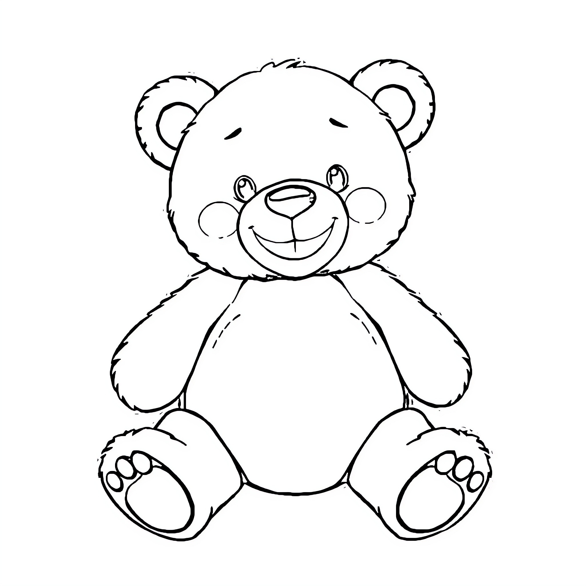 Teddy Bear Sitting Peacefully Coloring Page (free black-and-white line drawing printable PDF for all, from beginners to advanced learners, including children, teens, adults, and seniors)