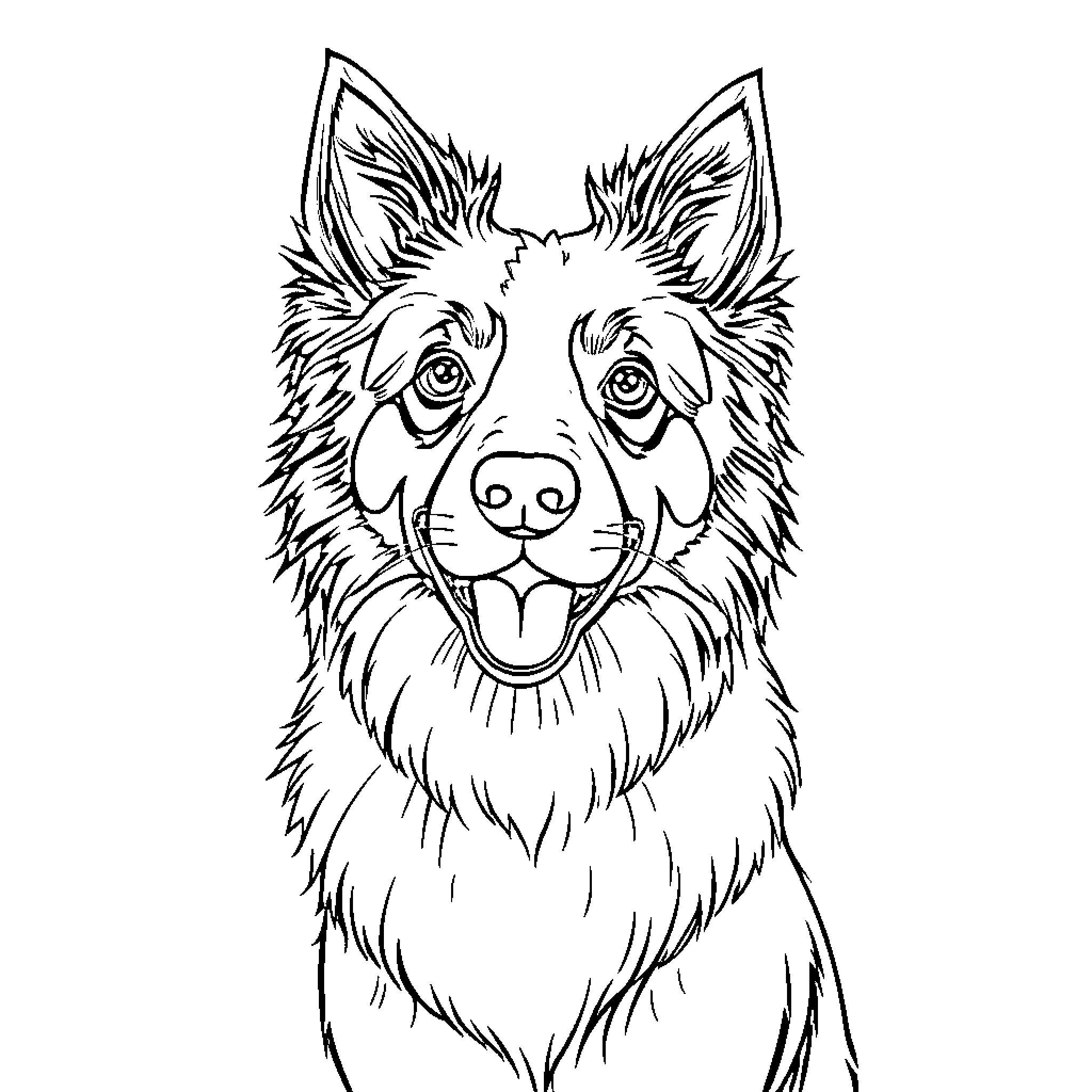 Dog with Friendly Expression Coloring Page (free black-and-white line drawing printable PDF for all, from beginners to advanced learners, including children, teens, adults, and seniors)