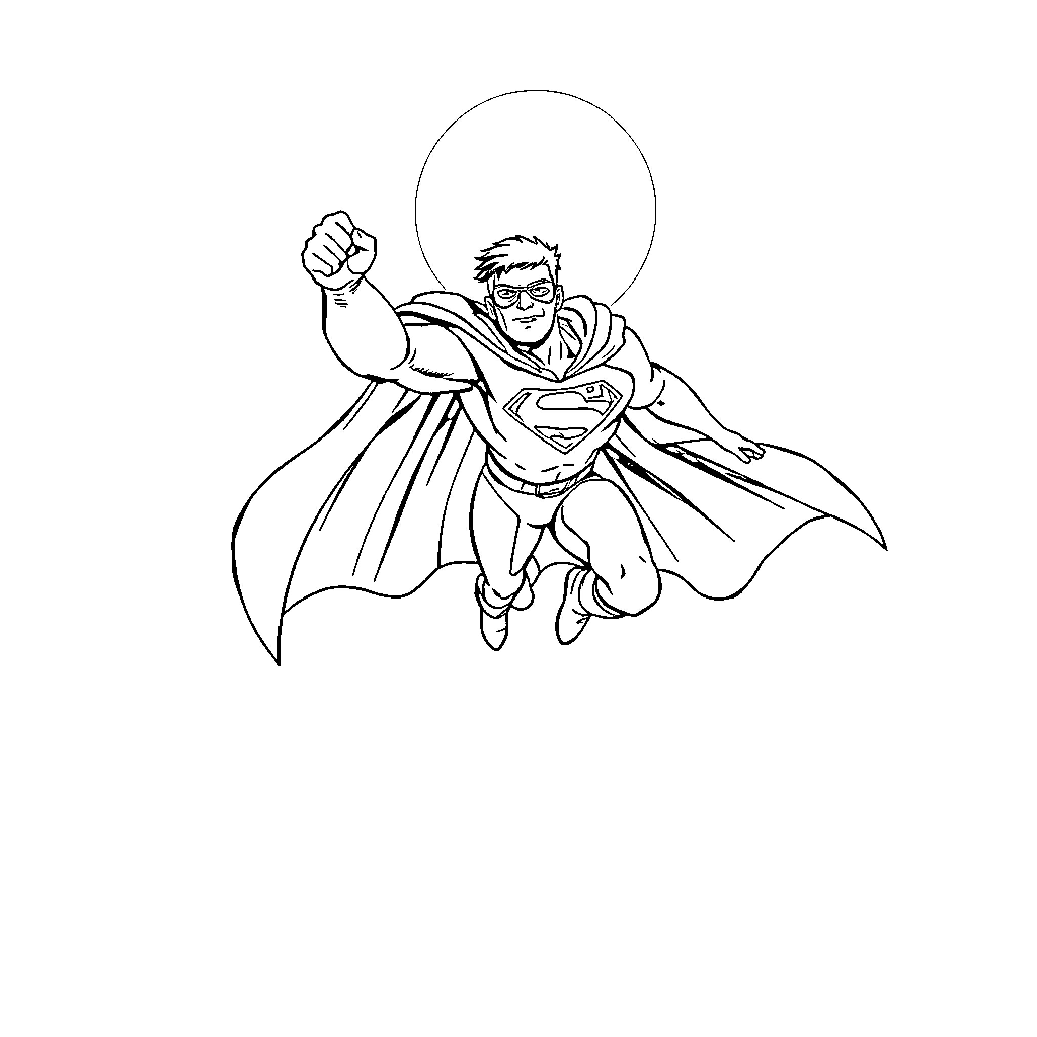 Super Hero Soaring into Action Coloring Page (free black-and-white line drawing printable PDF for all, from beginners to advanced learners, including children, teens, adults, and seniors)