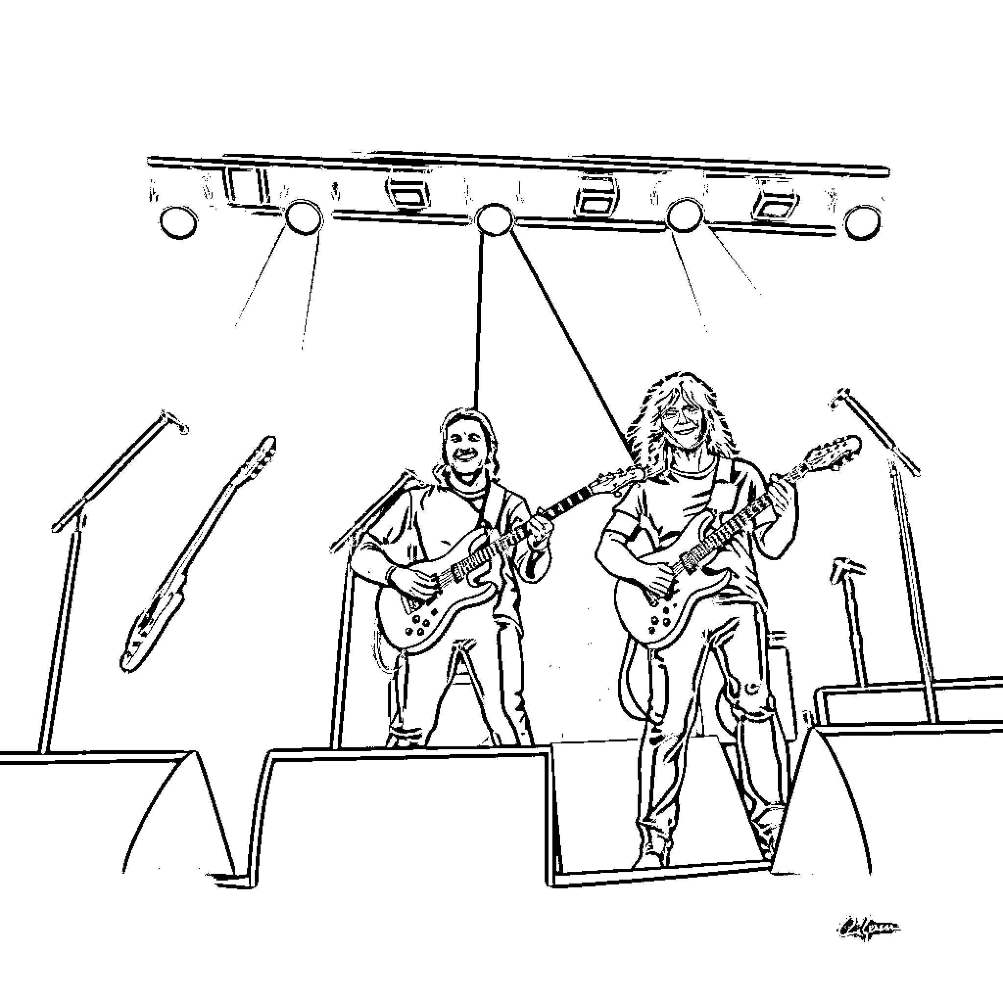Pearl Jam Rocking the Stage Coloring Page (free black-and-white line drawing printable PDF for all, from beginners to advanced learners, including children, teens, adults, and seniors)