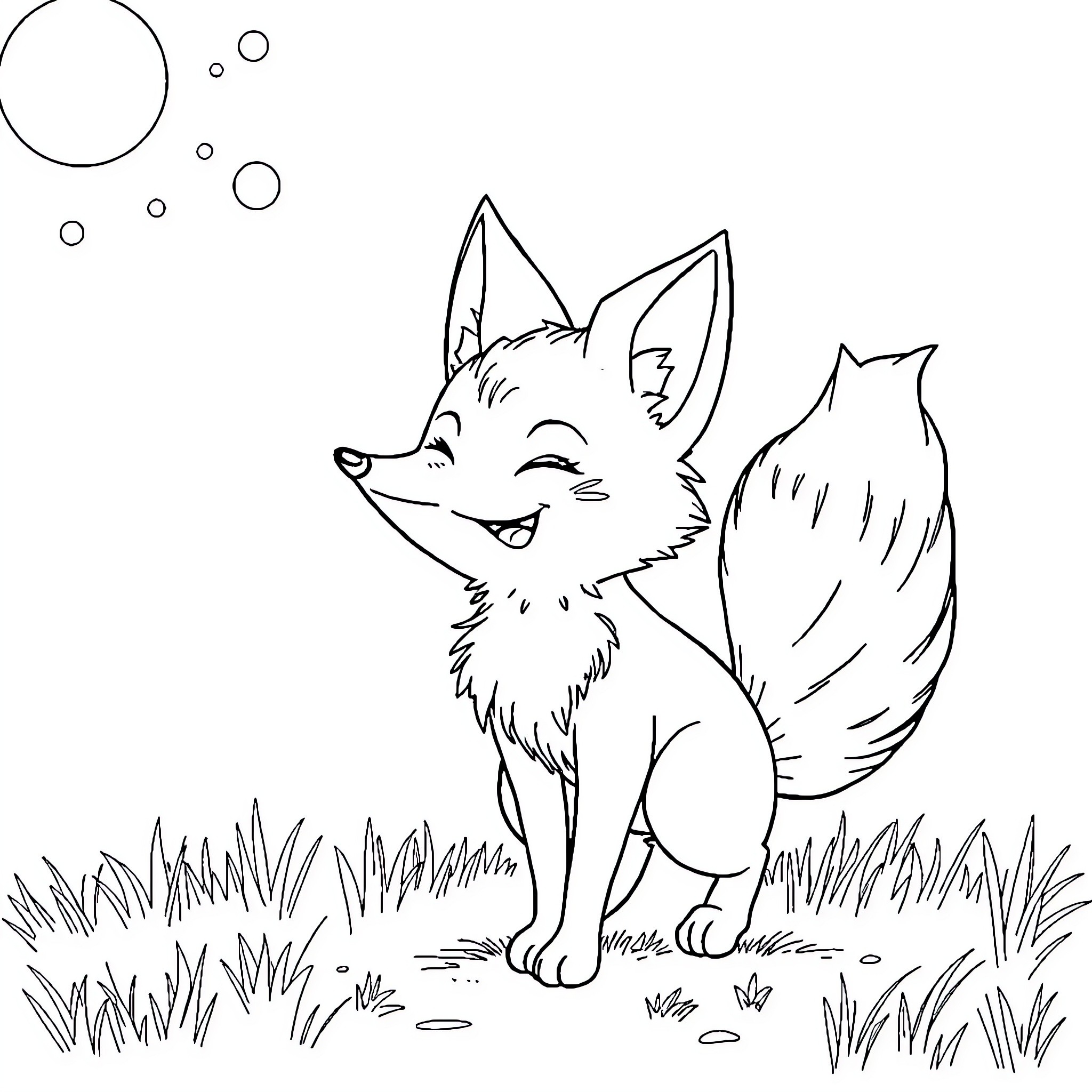 Fox enjoying the outdoors in a meadow Coloring Page (free black-and-white line drawing printable PDF for all, from beginners to advanced learners, including children, teens, adults, and seniors)