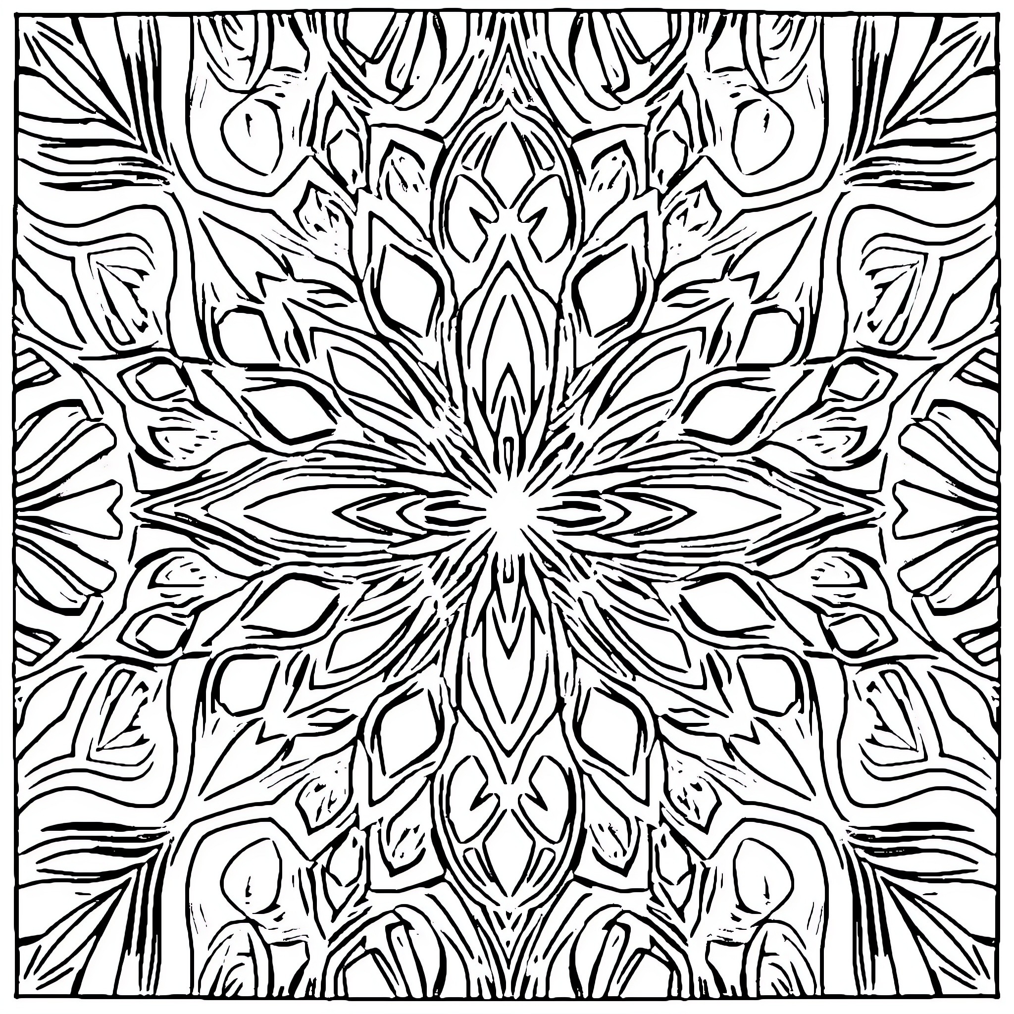 Pattern of intricate abstract shapes and designs Coloring Page (free black-and-white line drawing printable PDF for all, from beginners to advanced learners, including children, teens, adults, and seniors)