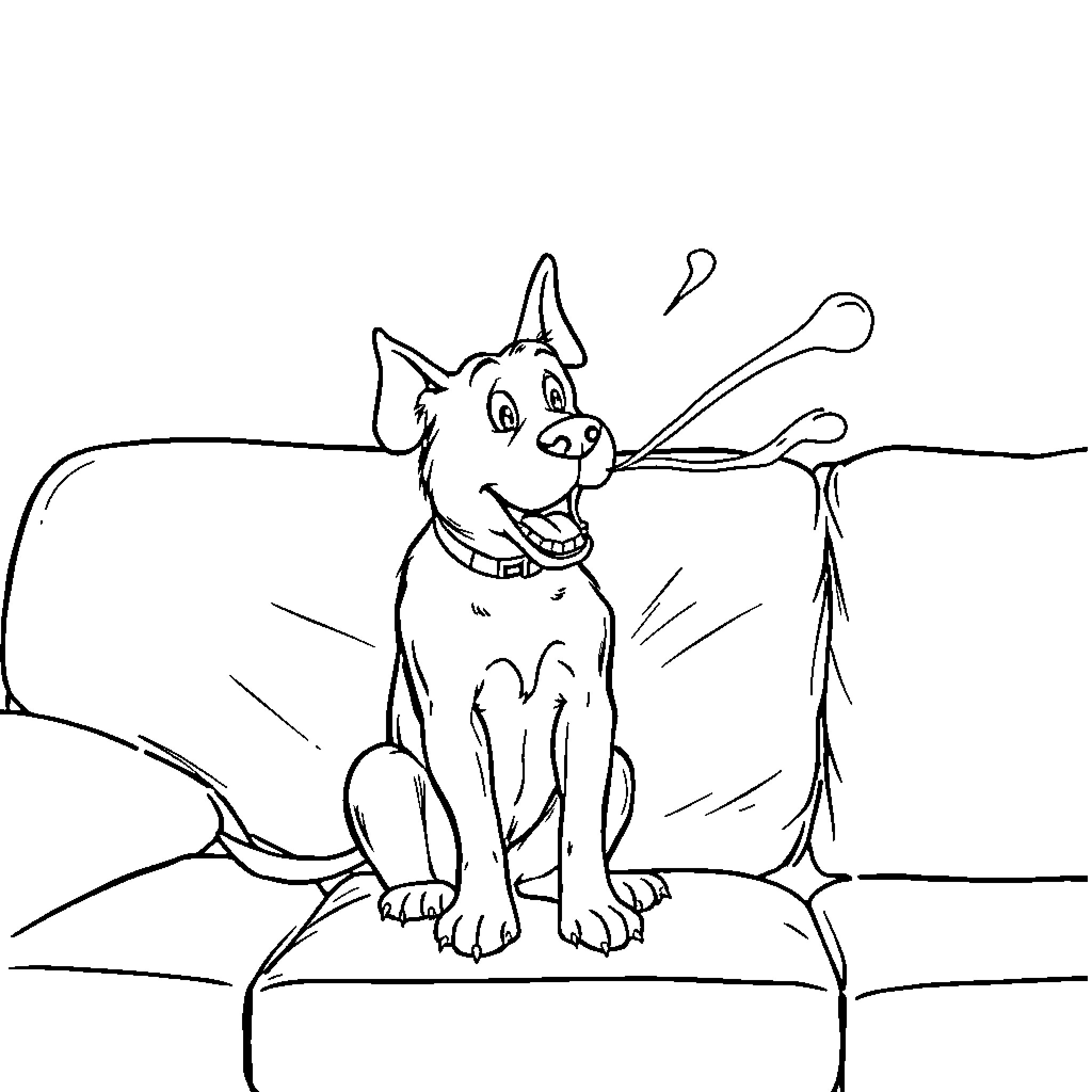 Dog enjoying a playful moment Coloring Page (free black-and-white line drawing printable PDF for all, from beginners to advanced learners, including children, teens, adults, and seniors)