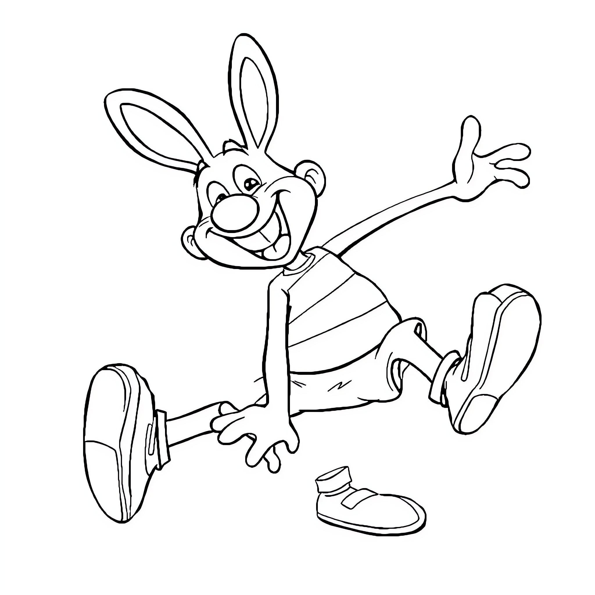 Wally the Jumping Rabbit in Playful Outfit Coloring Page (free black-and-white line drawing printable PDF for all, from beginners to advanced learners, including children, teens, adults, and seniors)