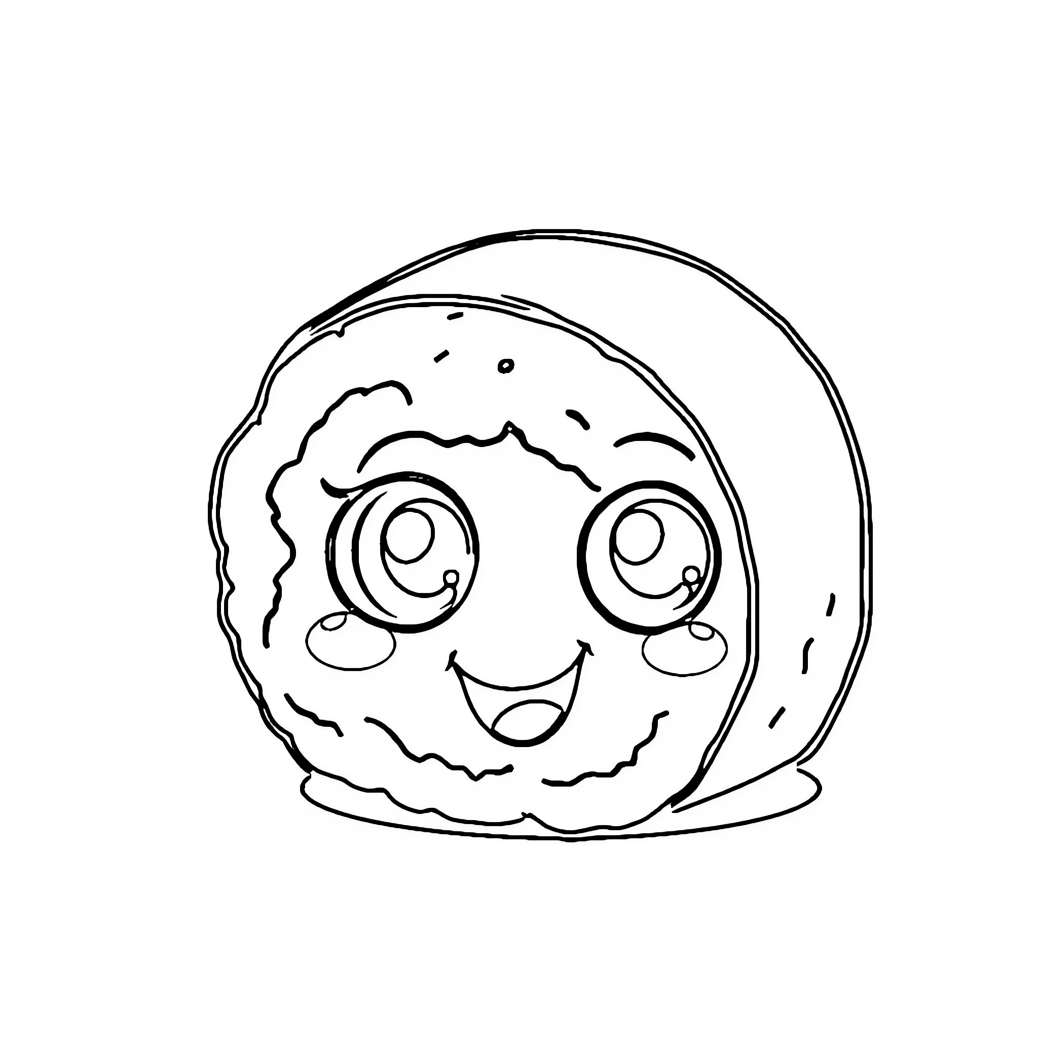 Sushi character with happy expression Coloring Page (free black-and-white line drawing printable PDF for all, from beginners to advanced learners, including children, teens, adults, and seniors)