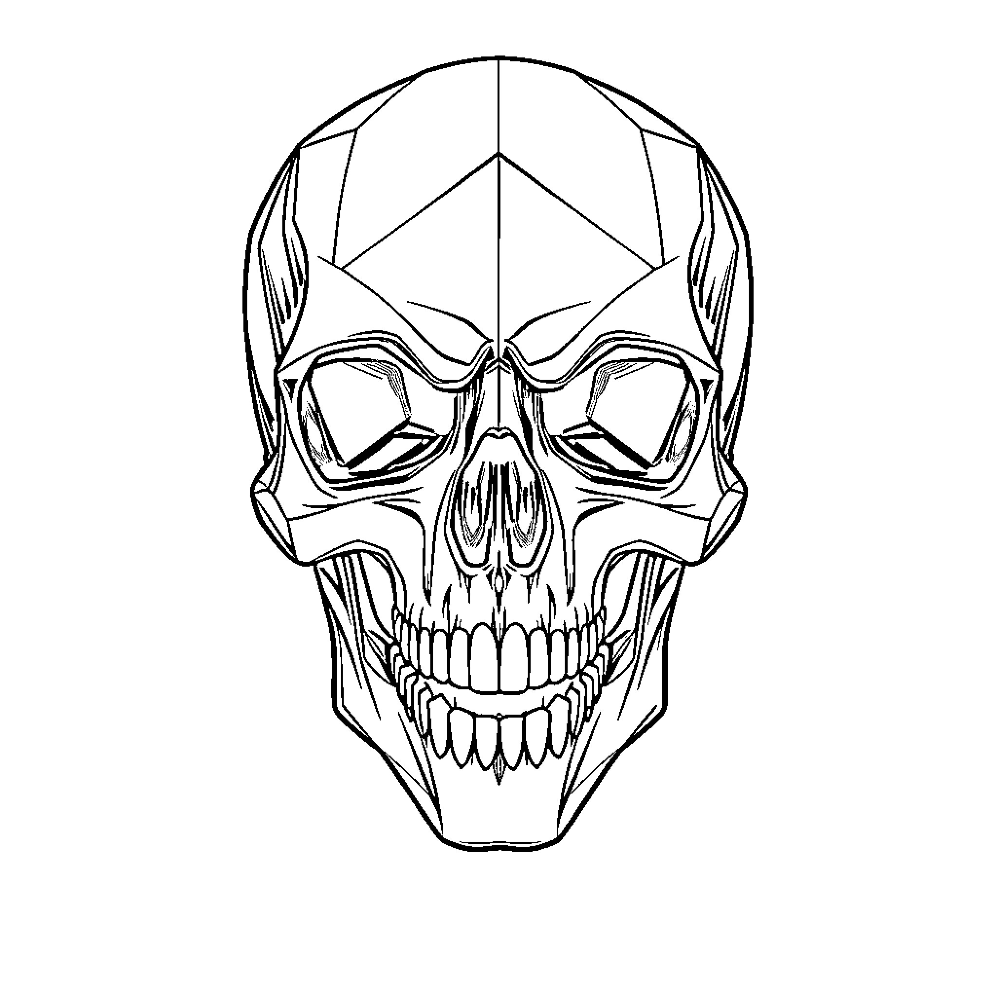 Skull Grinning Ferociously Coloring Page (free black-and-white line drawing printable PDF for all, from beginners to advanced learners, including children, teens, adults, and seniors)