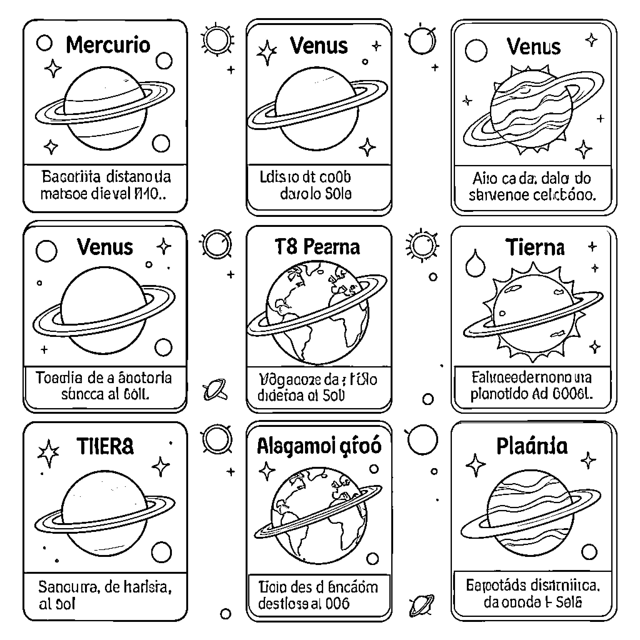Planets and their unique characteristics Coloring Page (free black-and-white line drawing printable PDF for all, from beginners to advanced learners, including children, teens, adults, and seniors)