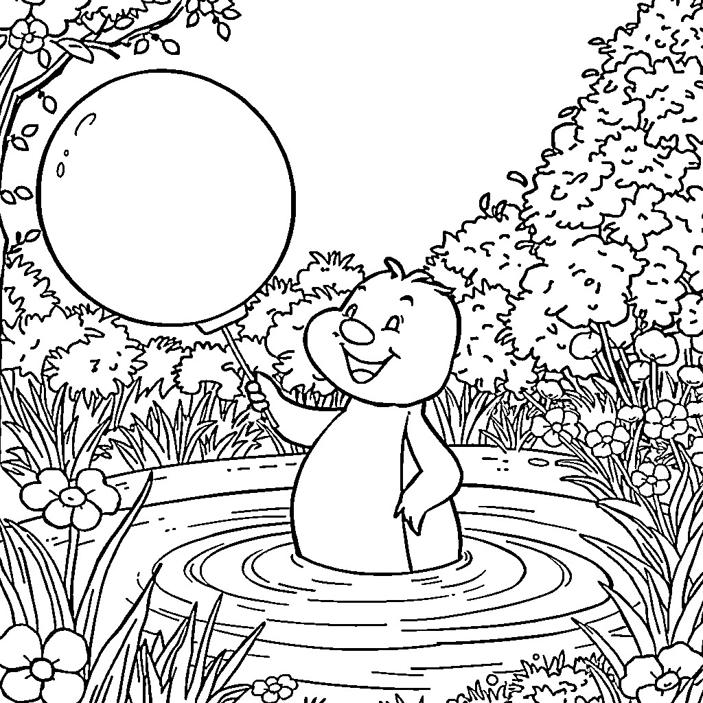 Spongebob enjoying a moonlit night in the garden Coloring Page (free black-and-white line drawing printable PDF for all, from beginners to advanced learners, including children, teens, adults, and seniors)