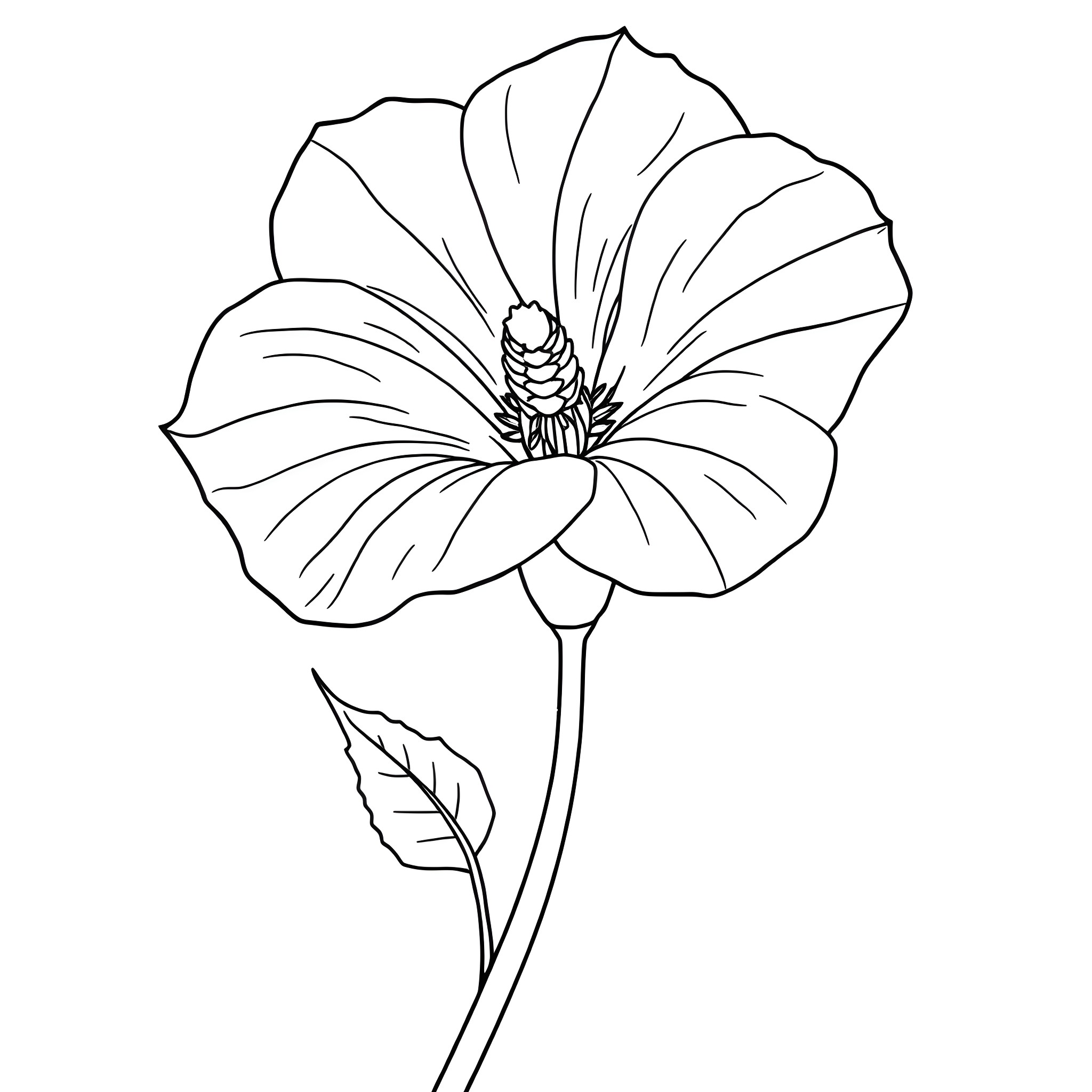 Ipomoea Purpurea flower with detailed petals Coloring Page (free black-and-white line drawing printable PDF for all, from beginners to advanced learners, including children, teens, adults, and seniors)