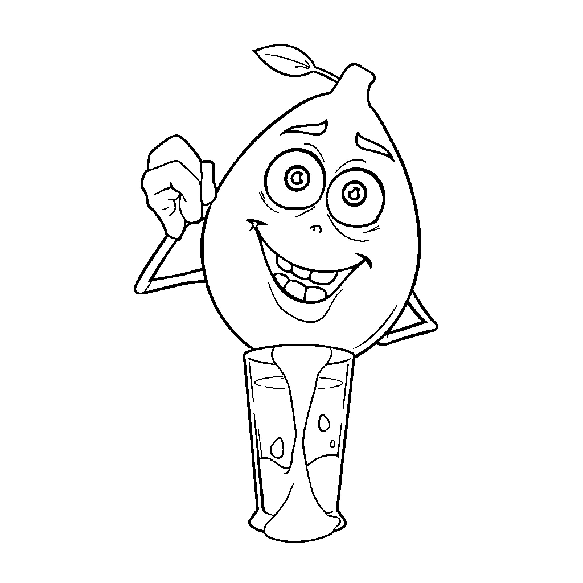 Lemon character making a silly expression Coloring Page (free black-and-white line drawing printable PDF for all, from beginners to advanced learners, including children, teens, adults, and seniors)