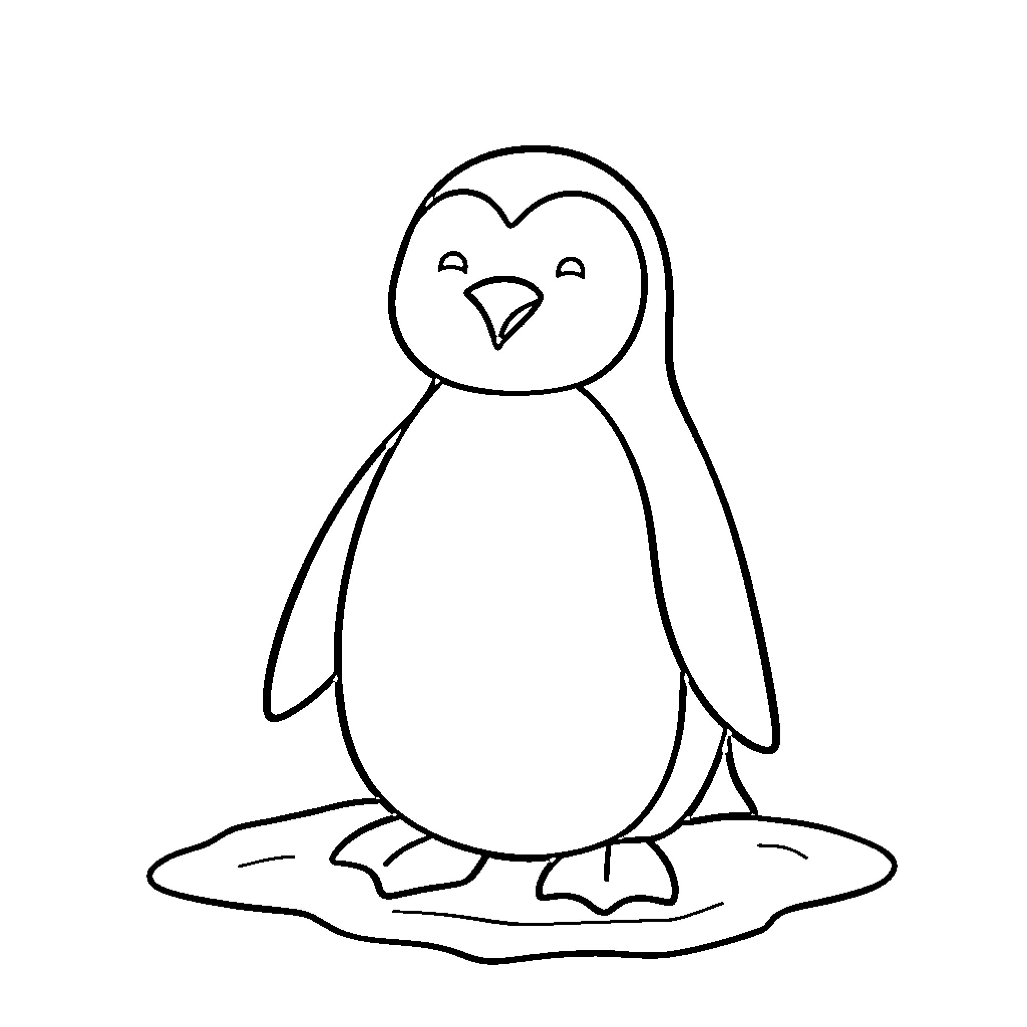 Penguin standing on ice floe Coloring Page (free black-and-white line drawing printable PDF for all, from beginners to advanced learners, including children, teens, adults, and seniors)