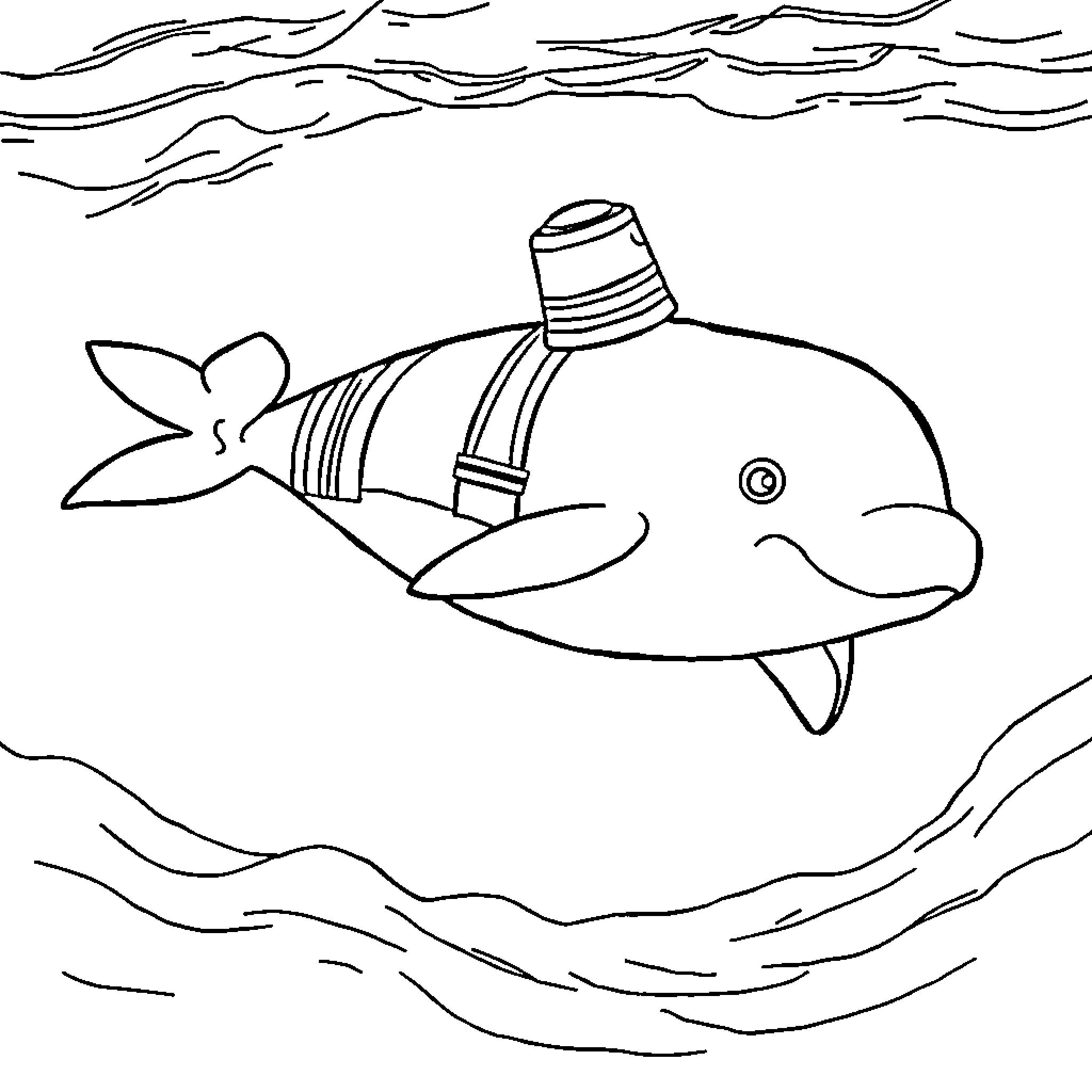 Beluga Whale in underwater scene Coloring Page (free black-and-white line drawing printable PDF for all, from beginners to advanced learners, including children, teens, adults, and seniors)