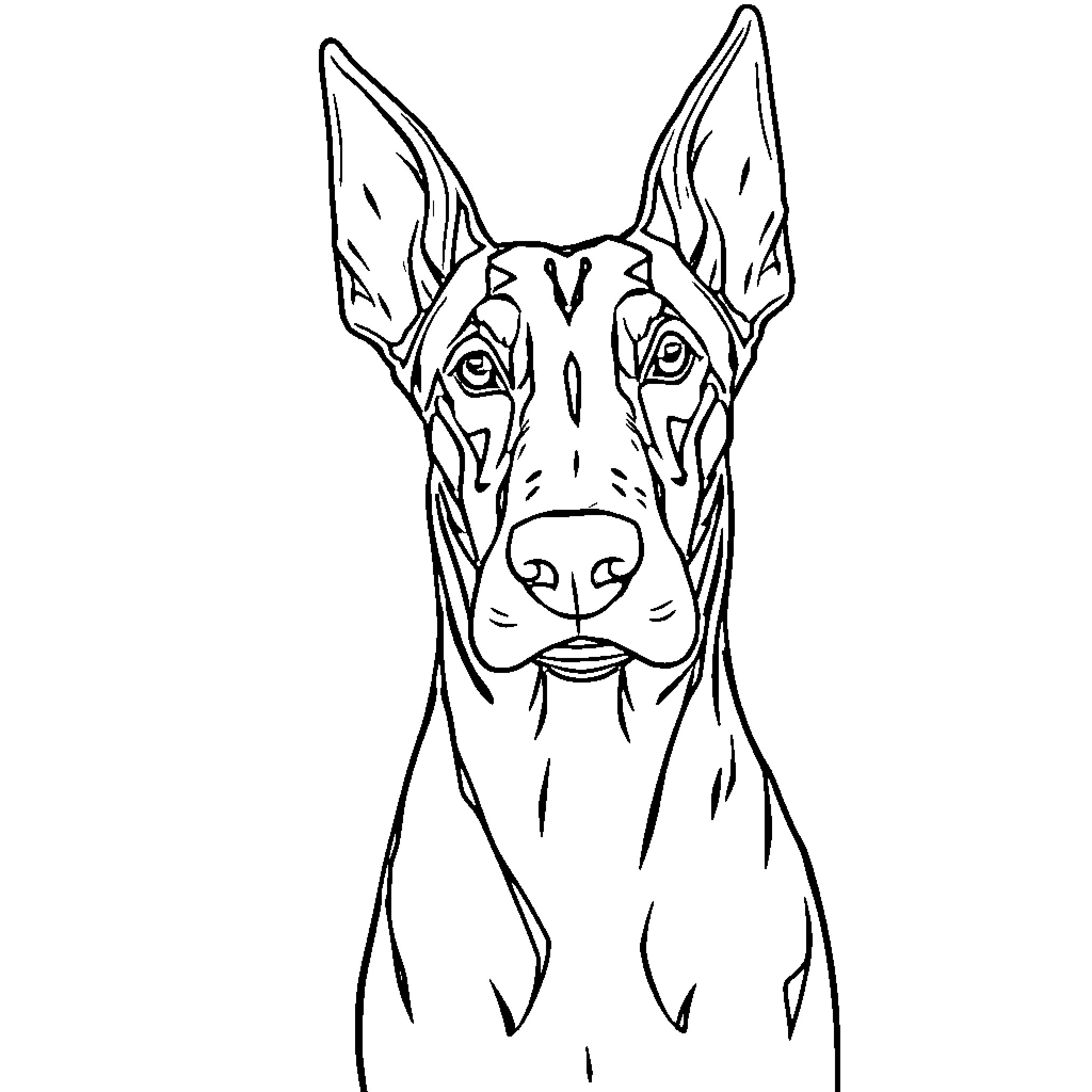 Doberman intently observing the surroundings Coloring Page (free black-and-white line drawing printable PDF for all, from beginners to advanced learners, including children, teens, adults, and seniors)