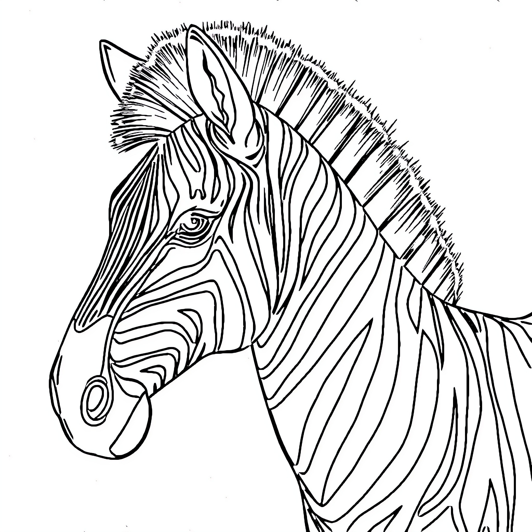 Zebra with intricate striped pattern Coloring Page (free black-and-white line drawing printable PDF for all, from beginners to advanced learners, including children, teens, adults, and seniors)