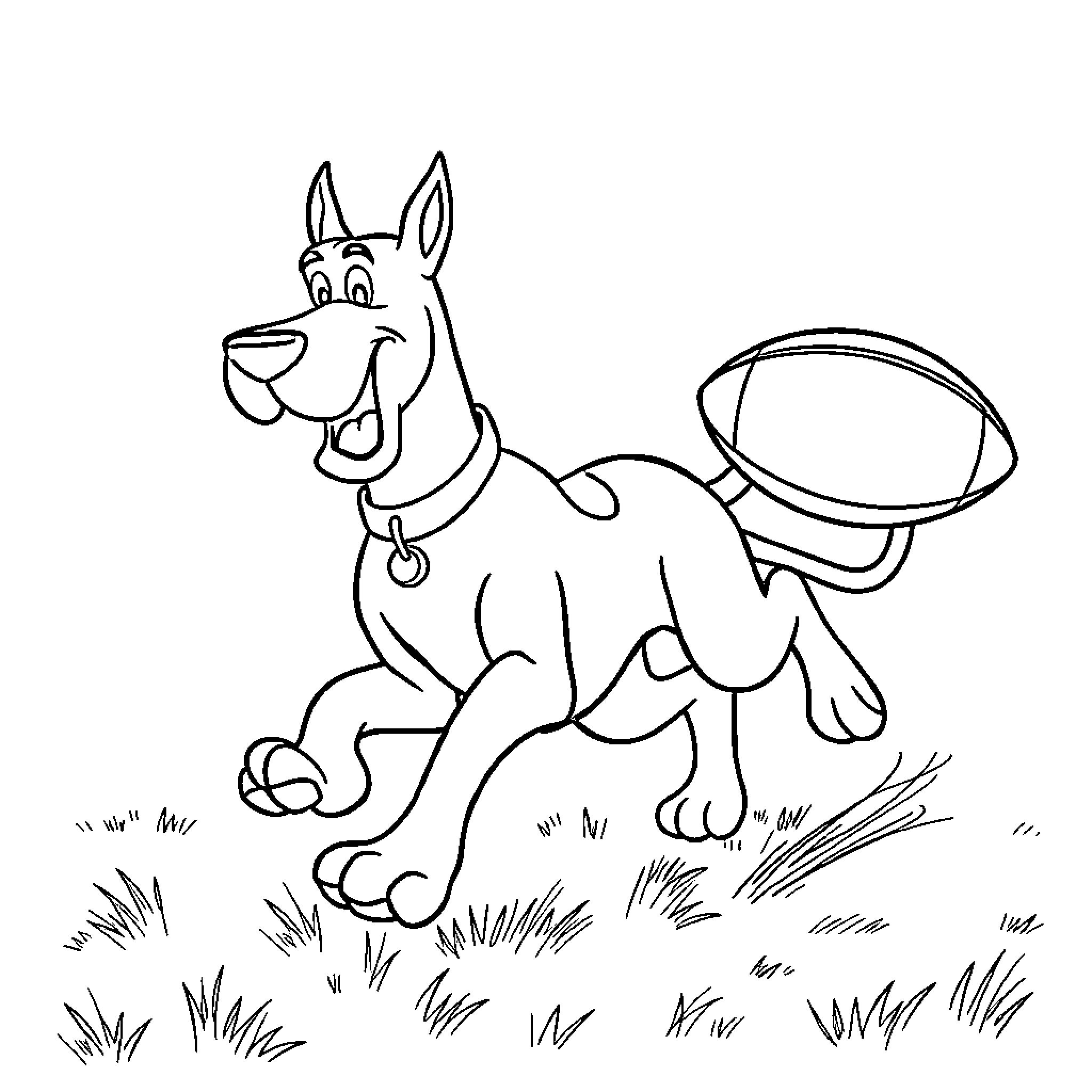 Scooby Doo exploring the outdoors happily Coloring Page (free black-and-white line drawing printable PDF for all, from beginners to advanced learners, including children, teens, adults, and seniors)