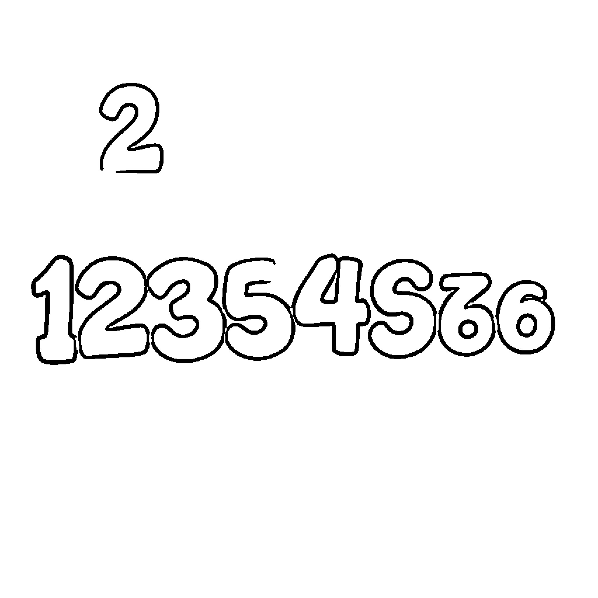 Number 2 and numbers 1 to 6 Coloring Page (free black-and-white line drawing printable PDF for all, from beginners to advanced learners, including children, teens, adults, and seniors)