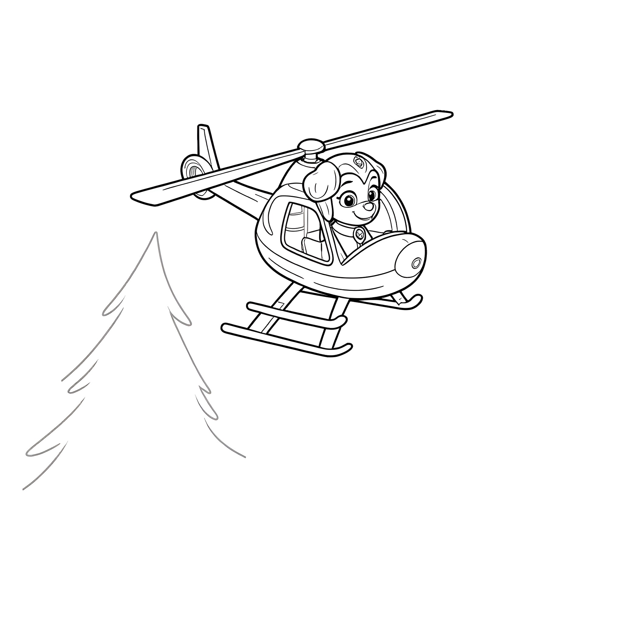 Skye soaring in her helicopter Coloring Page (free black-and-white line drawing printable PDF for all, from beginners to advanced learners, including children, teens, adults, and seniors)