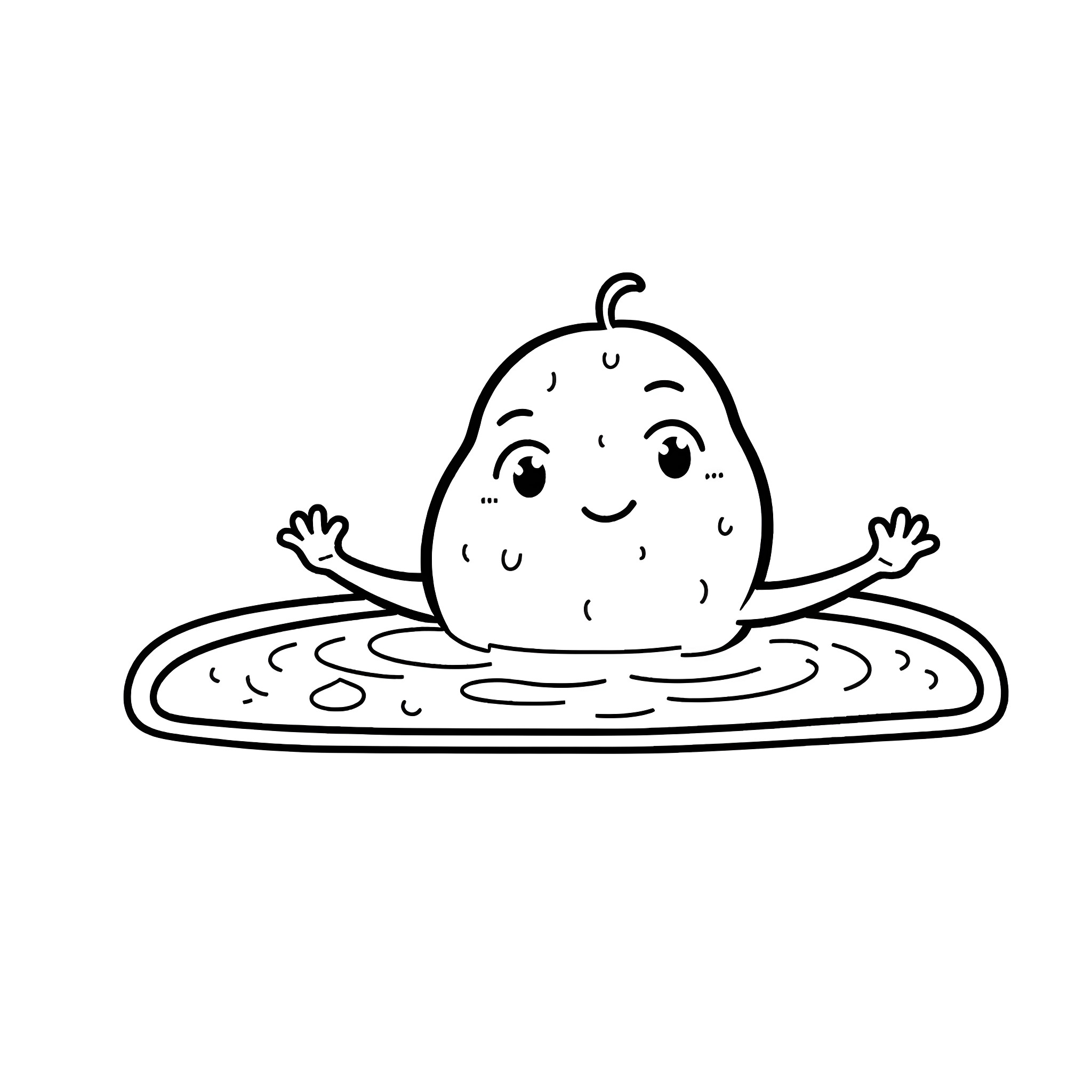 Potato character floating in water Coloring Page (free black-and-white line drawing printable PDF for all, from beginners to advanced learners, including children, teens, adults, and seniors)