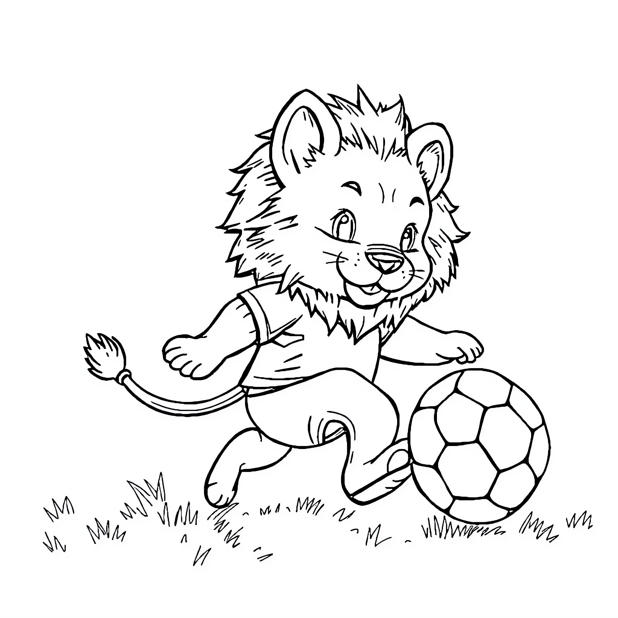 Puppy playing with soccer ball on grass Coloring Page (free black-and-white line drawing printable PDF for all, from beginners to advanced learners, including children, teens, adults, and seniors)