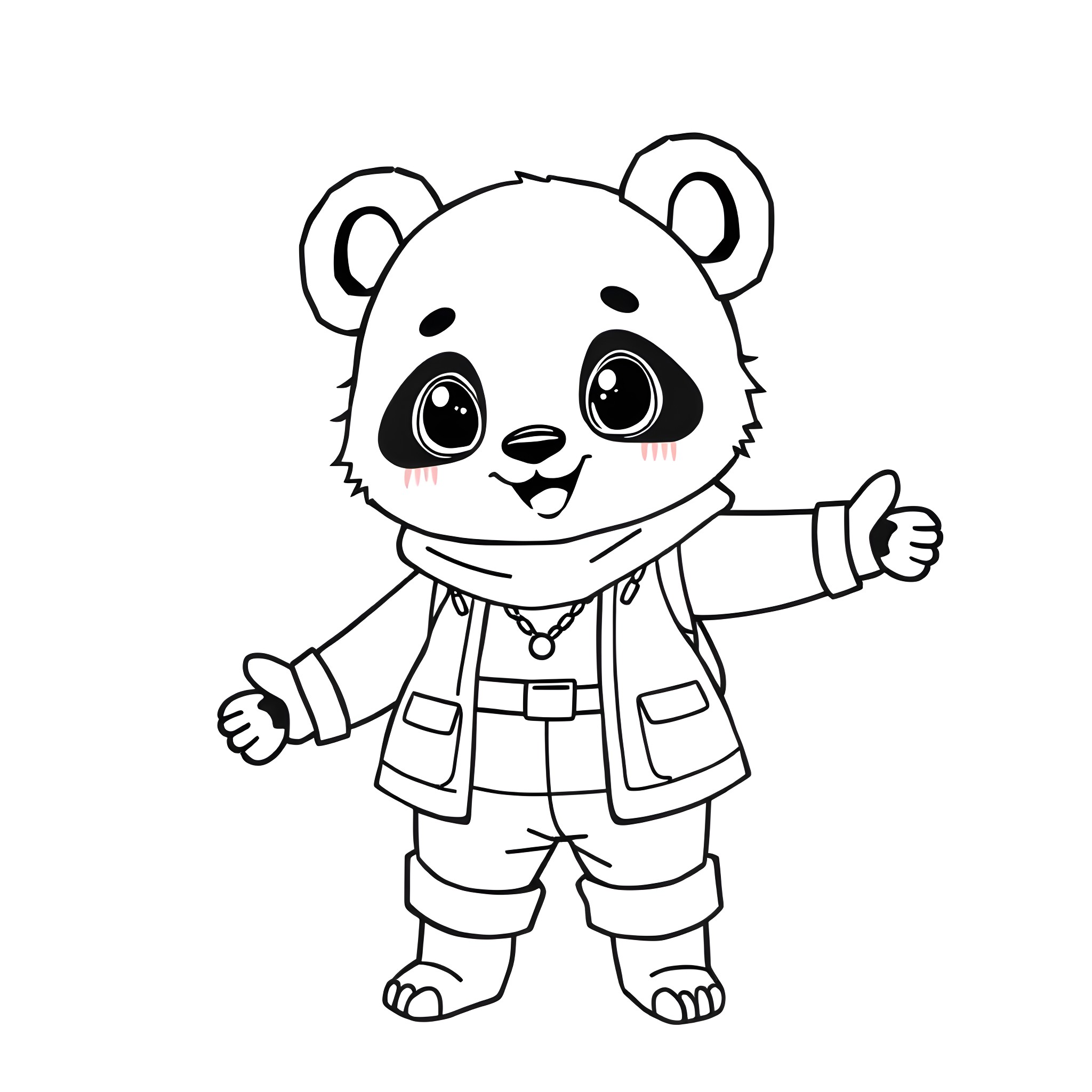 Panda bear in winter outfit Coloring Page (free black-and-white line drawing printable PDF for all, from beginners to advanced learners, including children, teens, adults, and seniors)