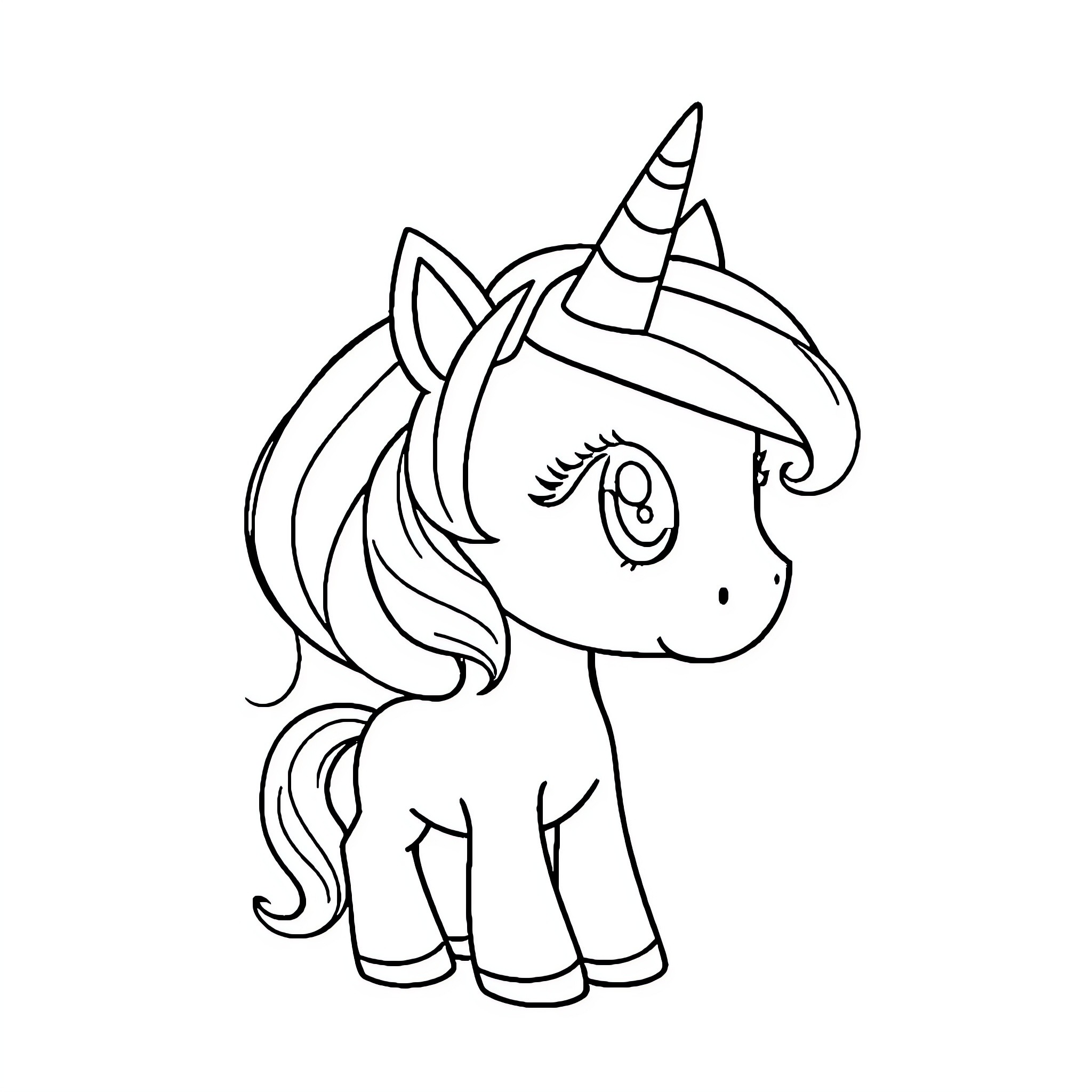 Unicorn with curious expression Coloring Page (free black-and-white line drawing printable PDF for all, from beginners to advanced learners, including children, teens, adults, and seniors)