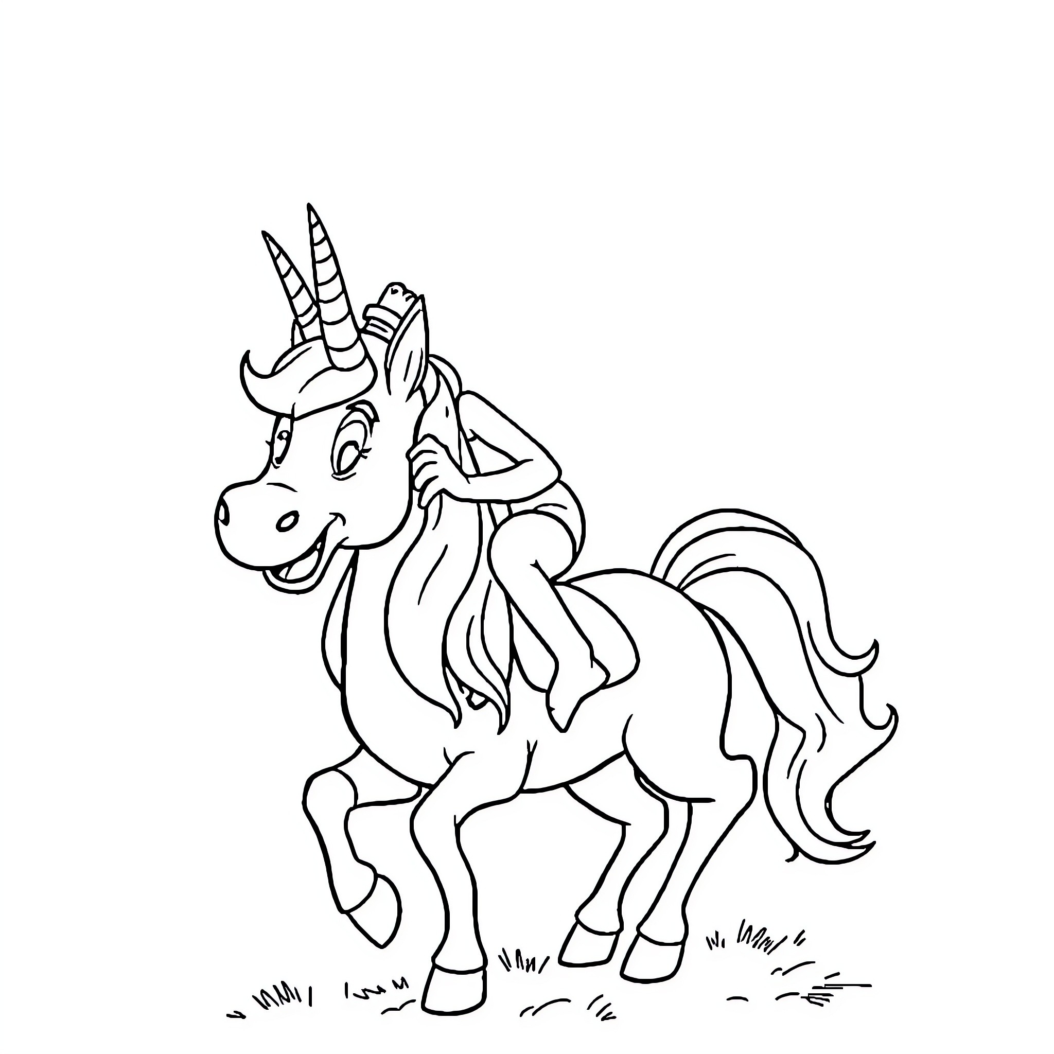 Obelix the Unicorn's Playful Adventure Coloring Page (free black-and-white line drawing printable PDF for all, from beginners to advanced learners, including children, teens, adults, and seniors)