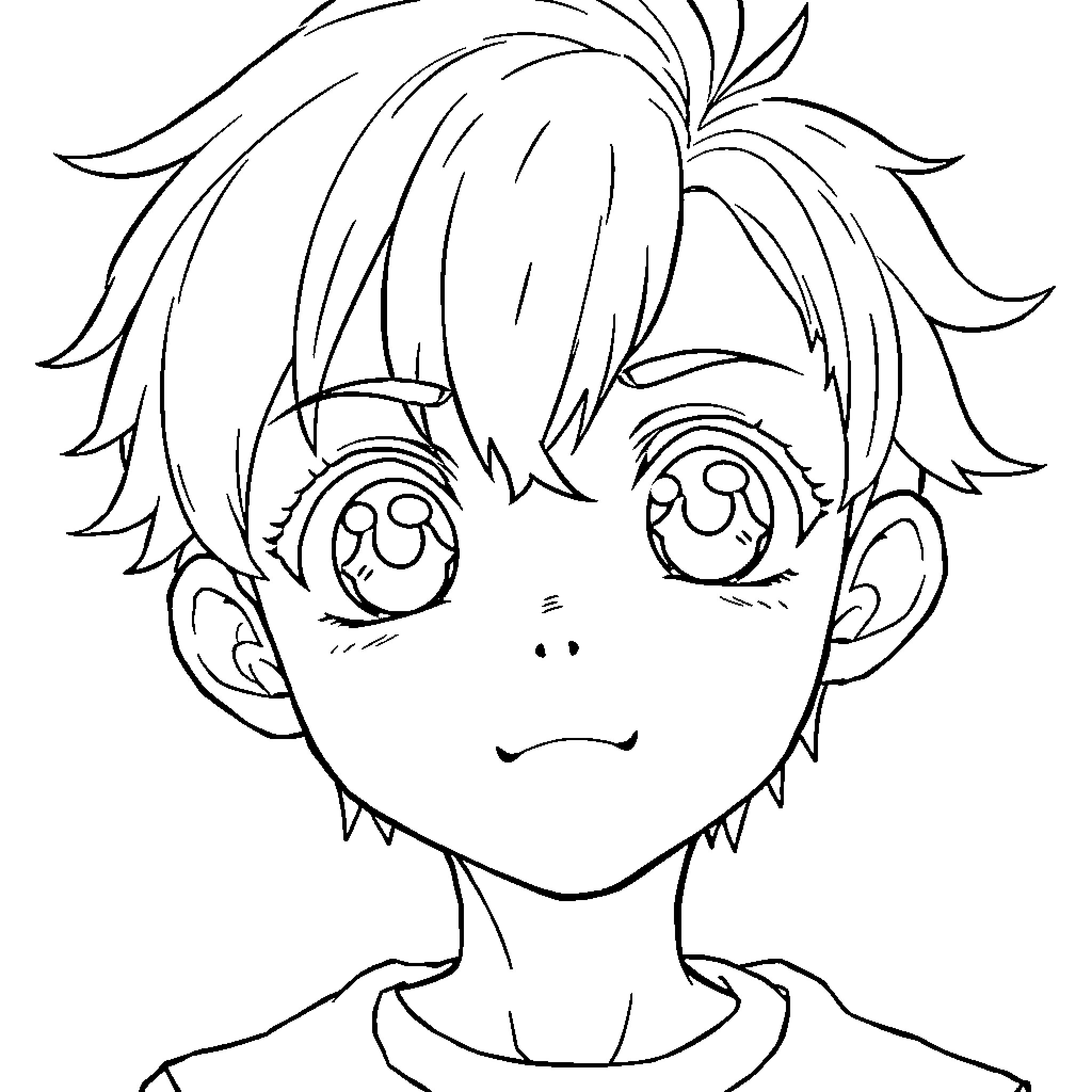 Boy with animated expression and messy hair Coloring Page (free black-and-white line drawing printable PDF for all, from beginners to advanced learners, including children, teens, adults, and seniors)